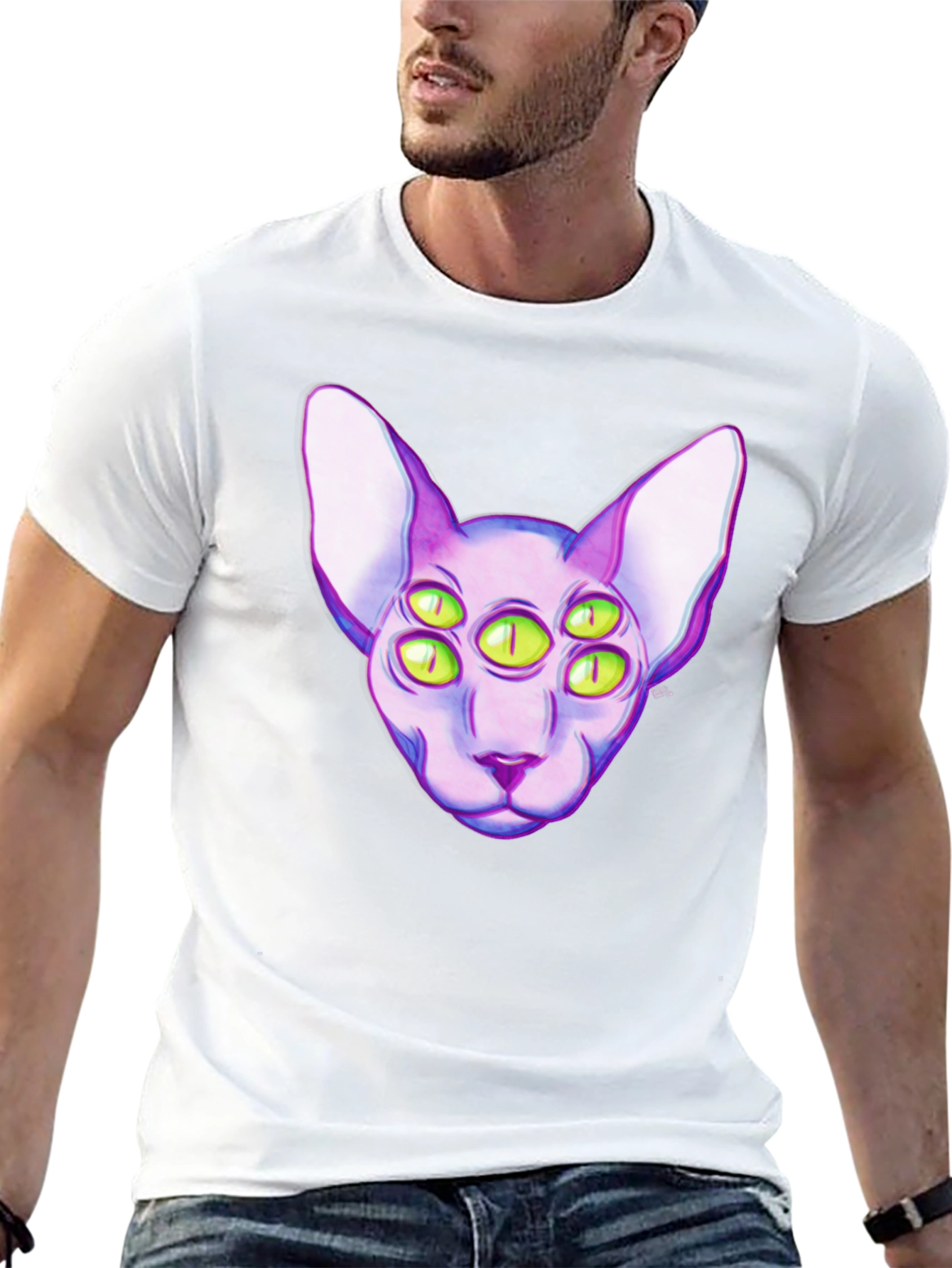 Six-Eyed Cat Graphic T-Shirt - Unique Style