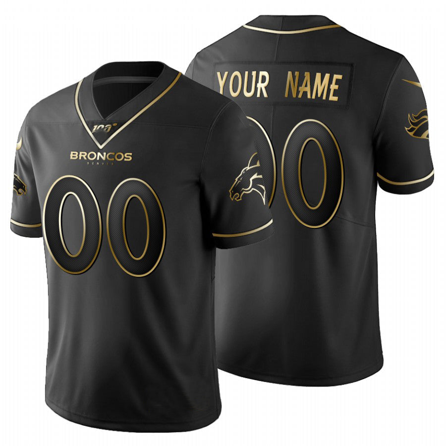 Custom1 Denver Broncos Black Golden Limited 100 Jerseys Stitched Jerseys American Football Jerseys
