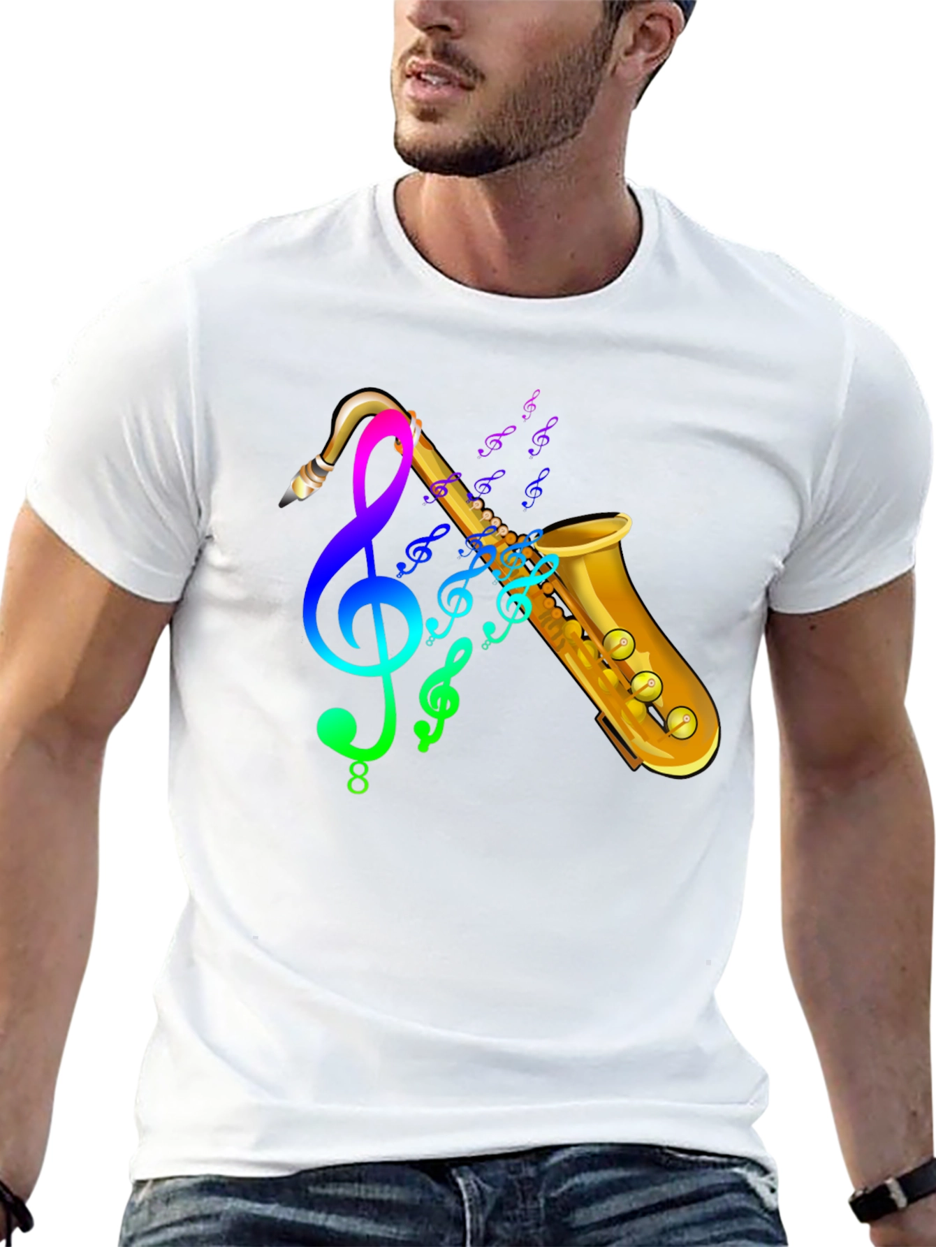 Saxophone & Music Notes Graphic Black T-Shirt