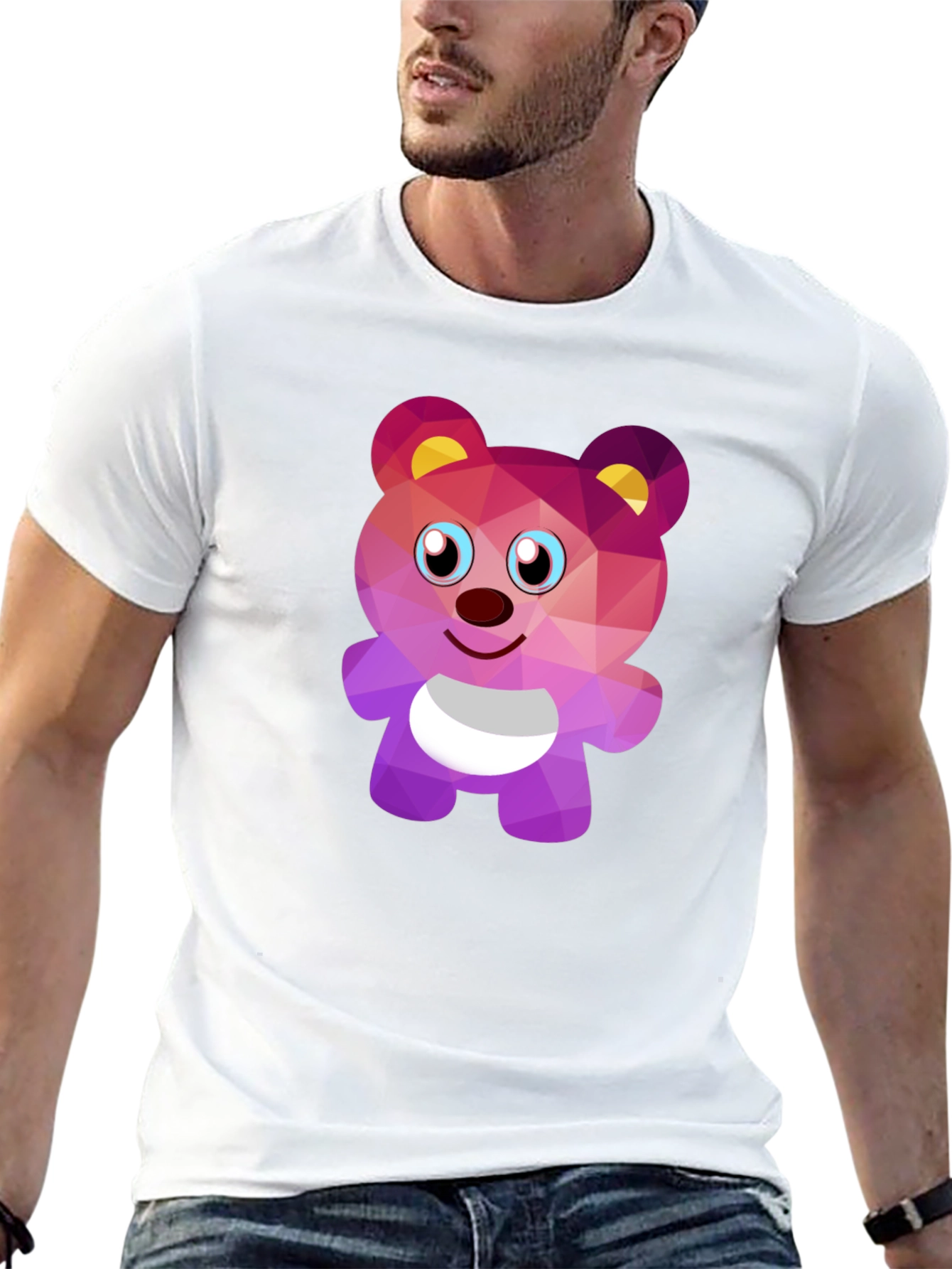 Geometric Bear Graphic Tee - Stylish Black T-Shirt