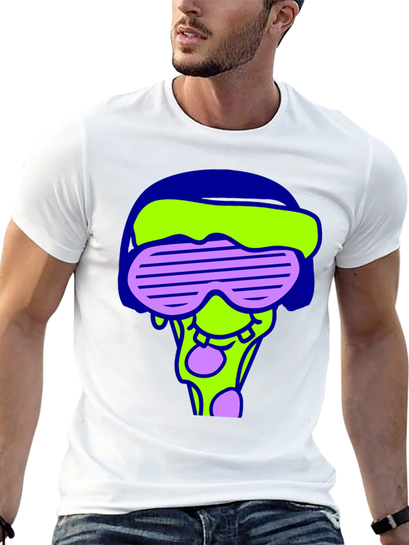 Funky Graphic Tee - Cartoon Pizza Rave Design