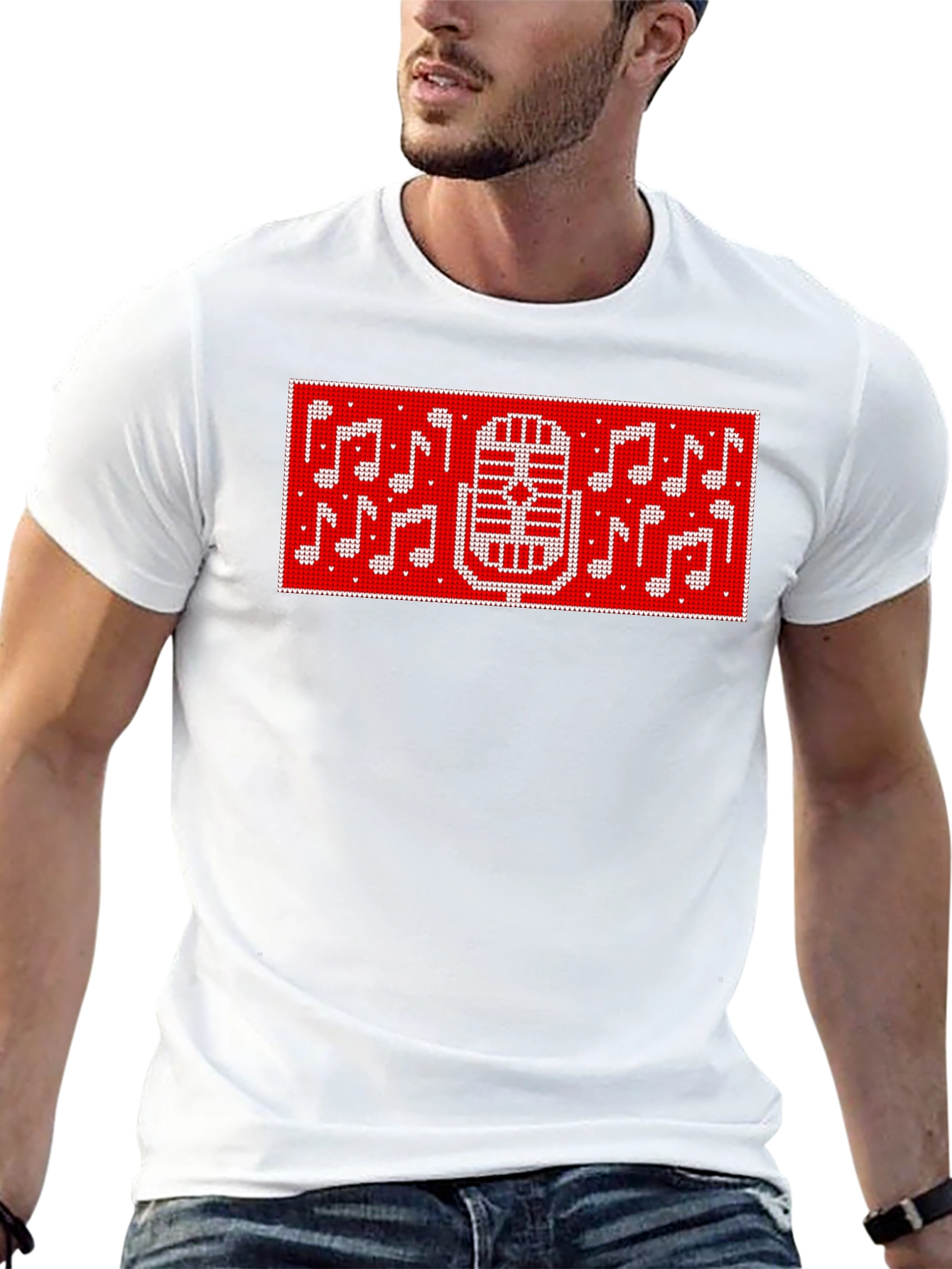 Retro Microphone & Music Notes Graphic Tee