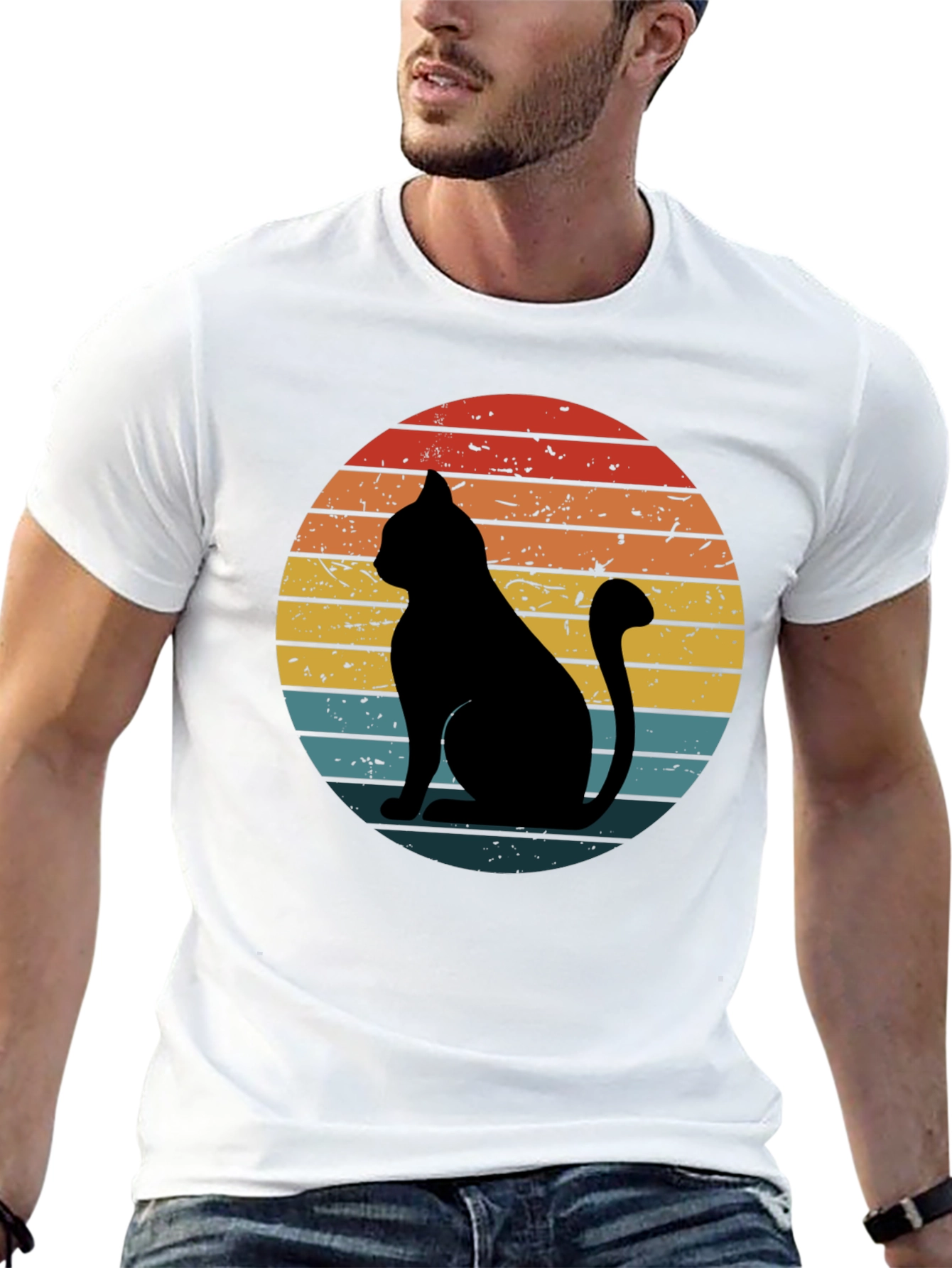 Retro Cat Graphic T-Shirt - Black