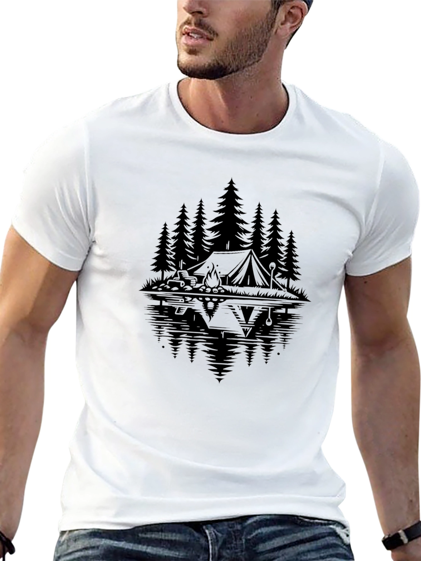 Nature Camping Graphic T-Shirt - Black