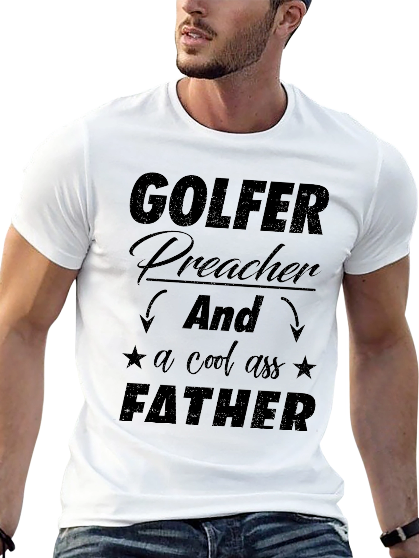 Golfer Preacher Father Graphic Tee - Black