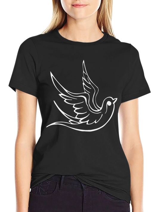 Stylish Black T-Shirt with Dove Design
