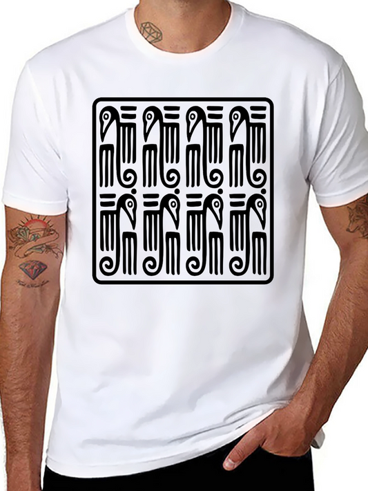 Black T-Shirt with Geometric Bird Design