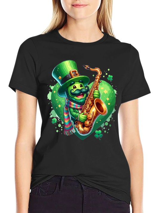 St. Patricks Day Leprechaun Saxophone Graphic Tee