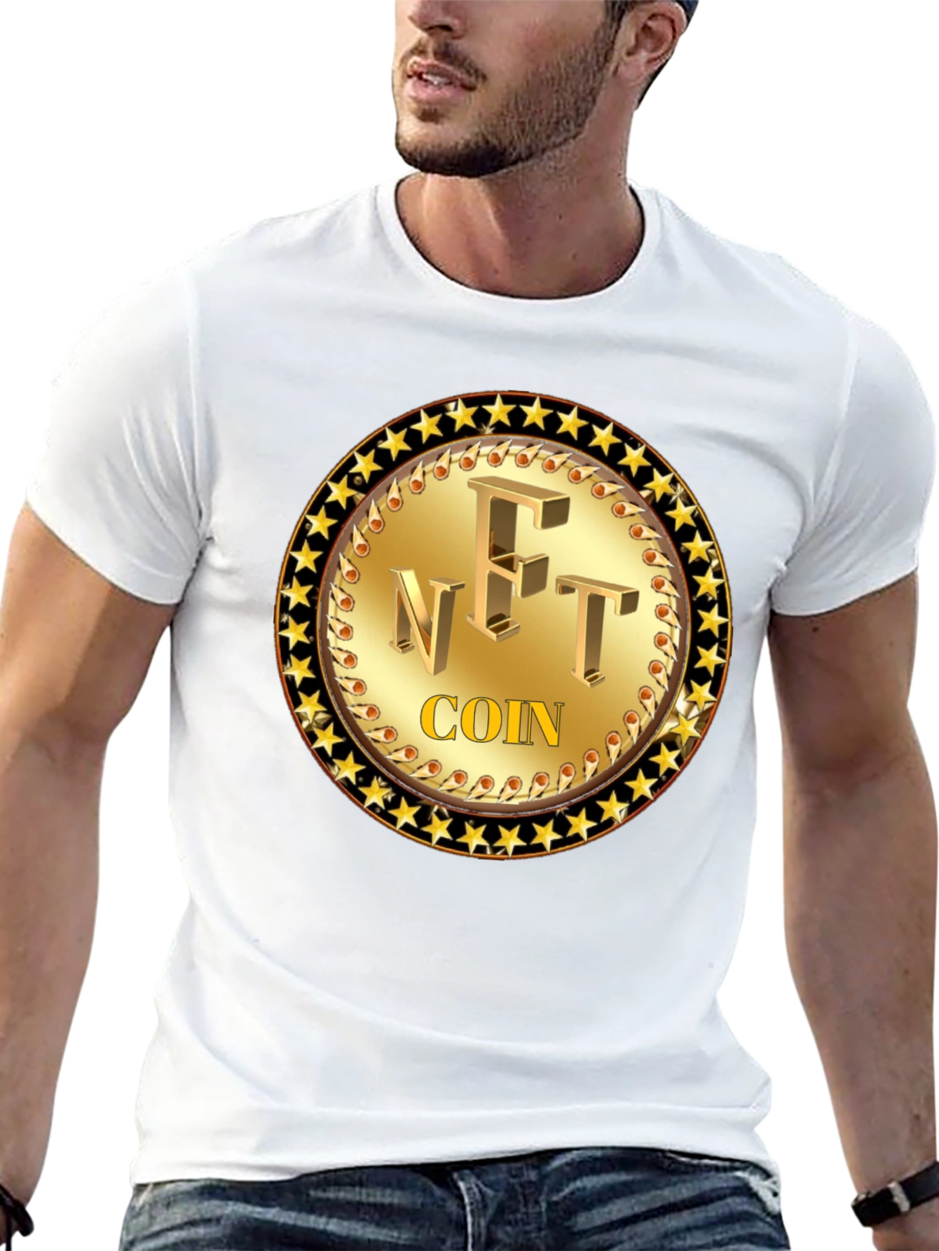 NFT Coin Graphic Tee - Golden Collectible Design