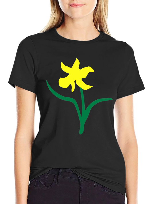 Black Tee with Daffodil Print