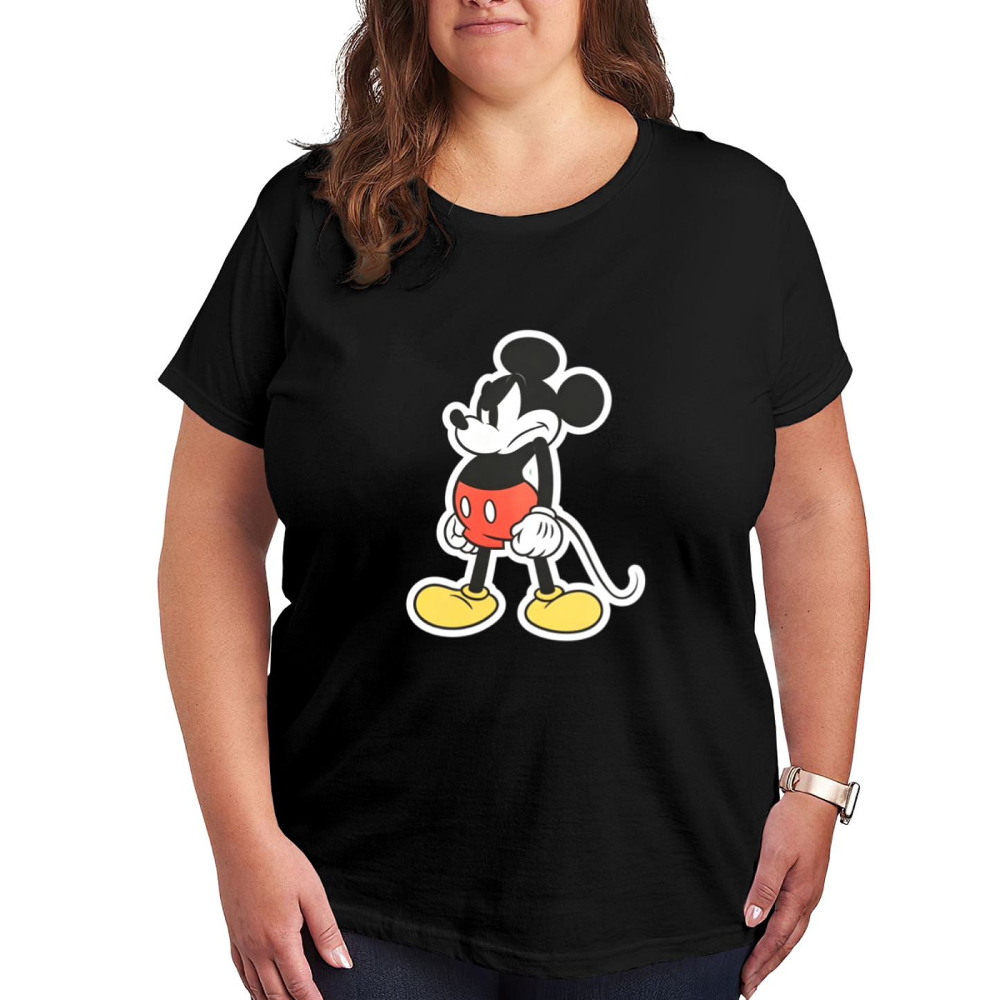 Plus Size Women Angry Classic Mickey Mouse Vintage Cartoon Print Tee