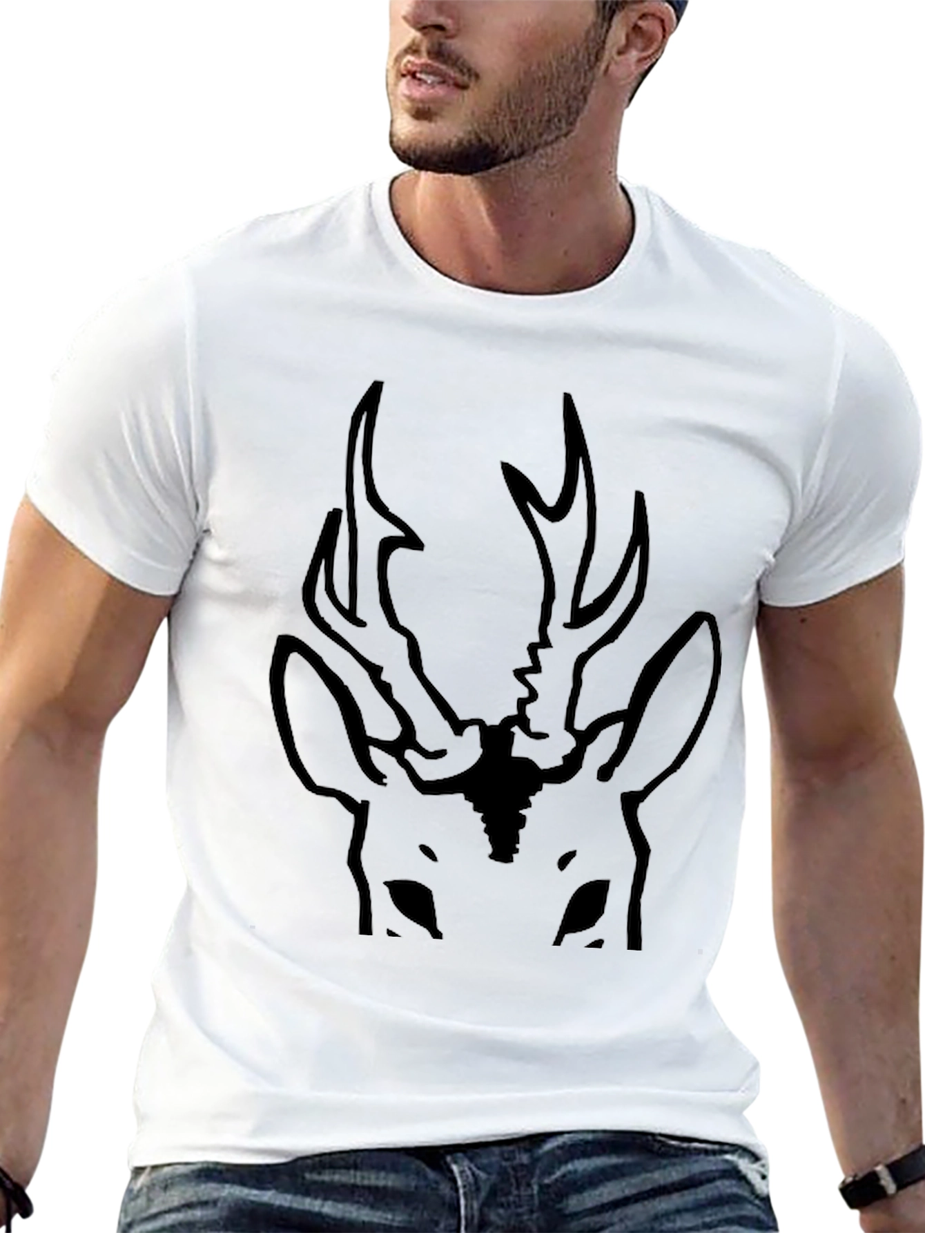 Black Deer Graphic Tee - Antler Design