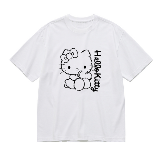 Simple Line?Art Hello Kitty Heart Design Plus Size Women Graphic Tee
