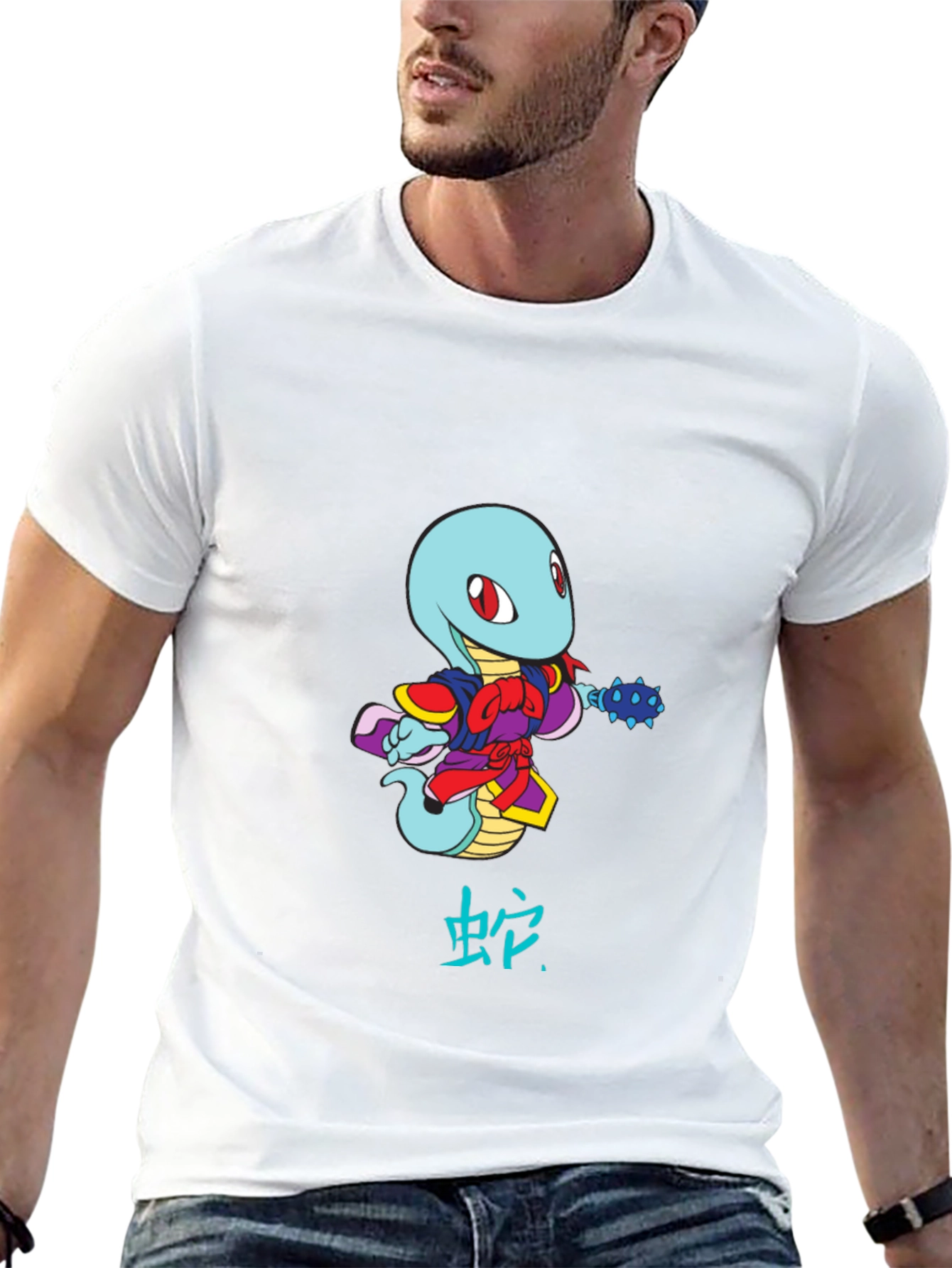 Cartoon Snake Warrior Black T-Shirt