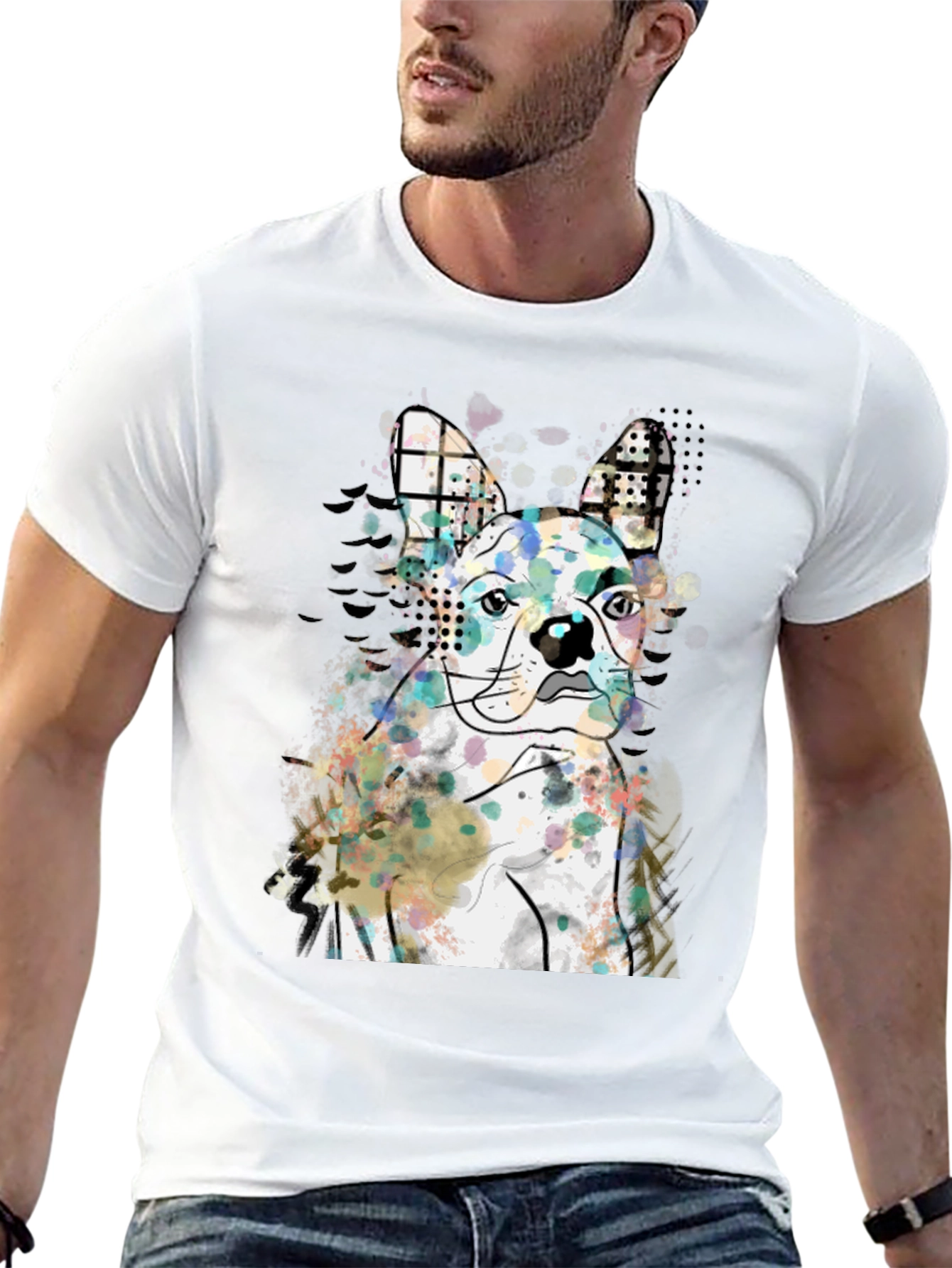 Dog Art Graphic Tee - Modern Abstract French Bulldog