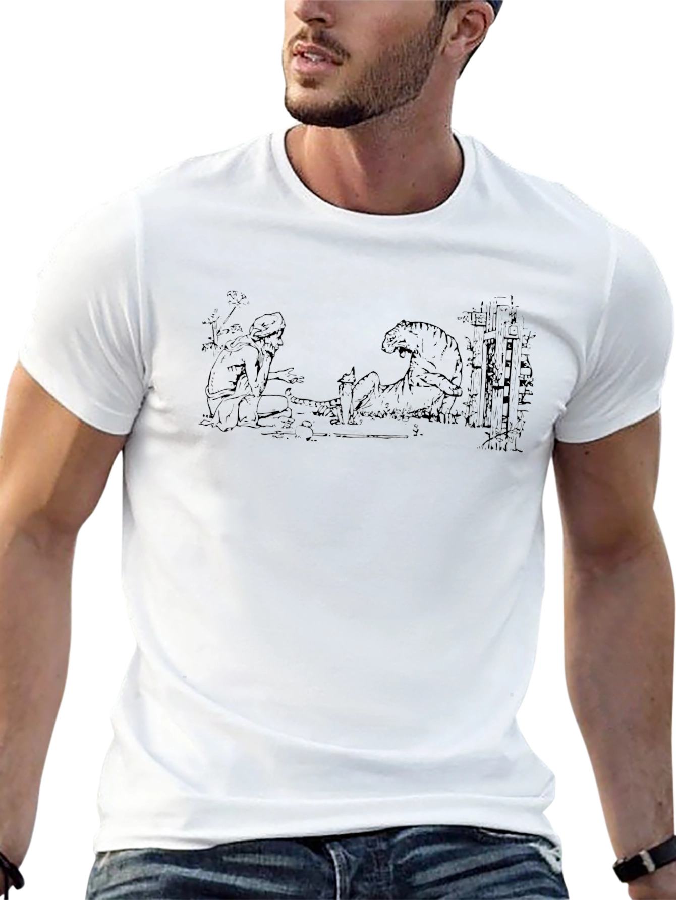 Mans Graphic T-Shirt - Man and Tiger Design