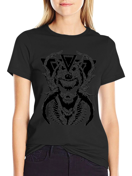 Mens Black Graphic Tee - Wolf Demon Design