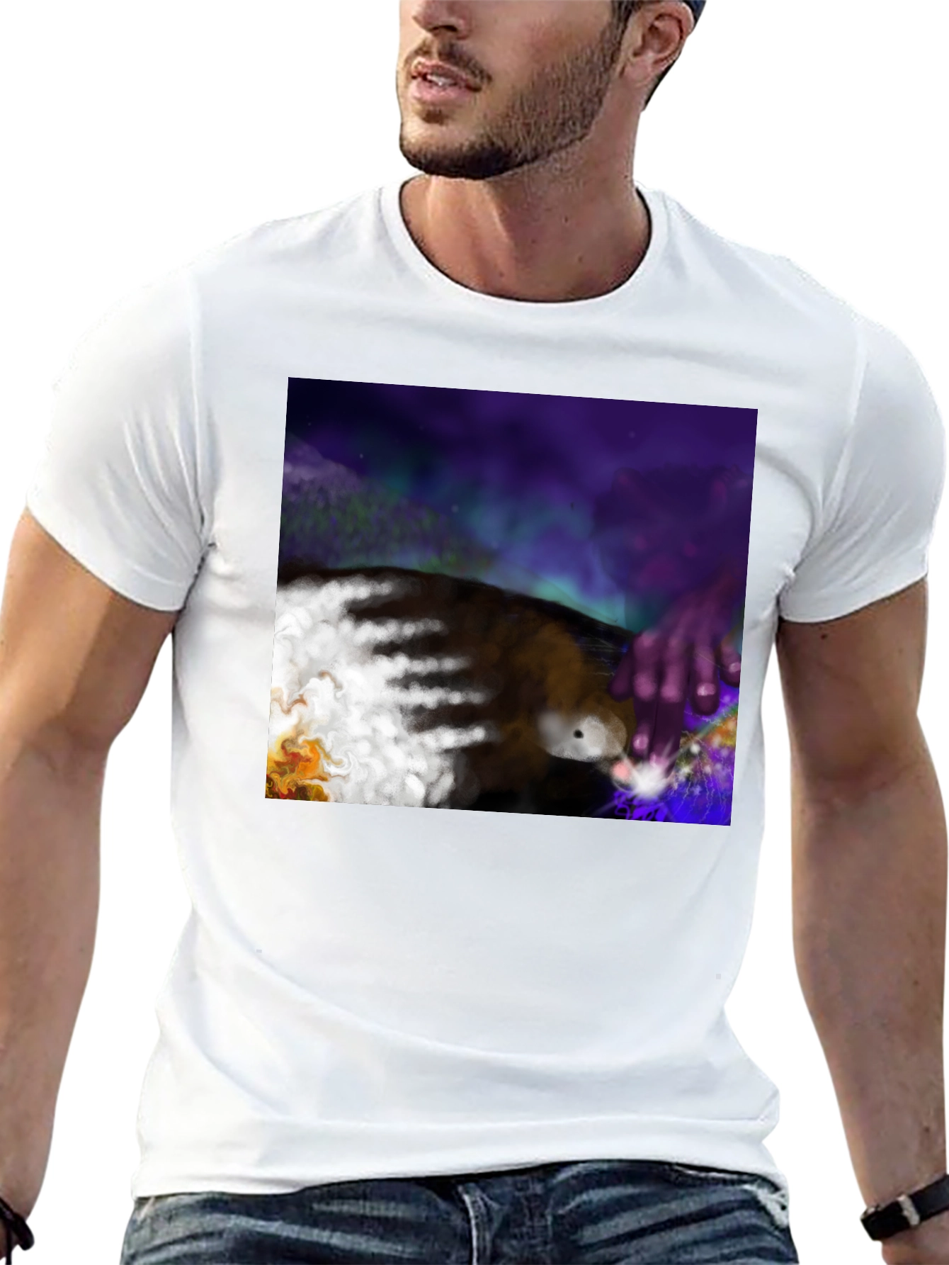 Artistic Aurora Borealis Graphic Tee - Black