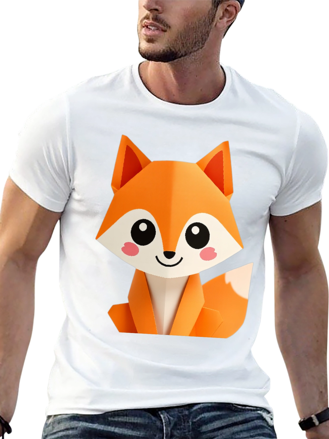 Cute Origami Fox Graphic Tee - Black