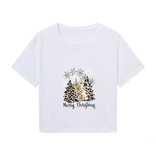 Leopard Christmas Tree Merry Christmas Crop Top