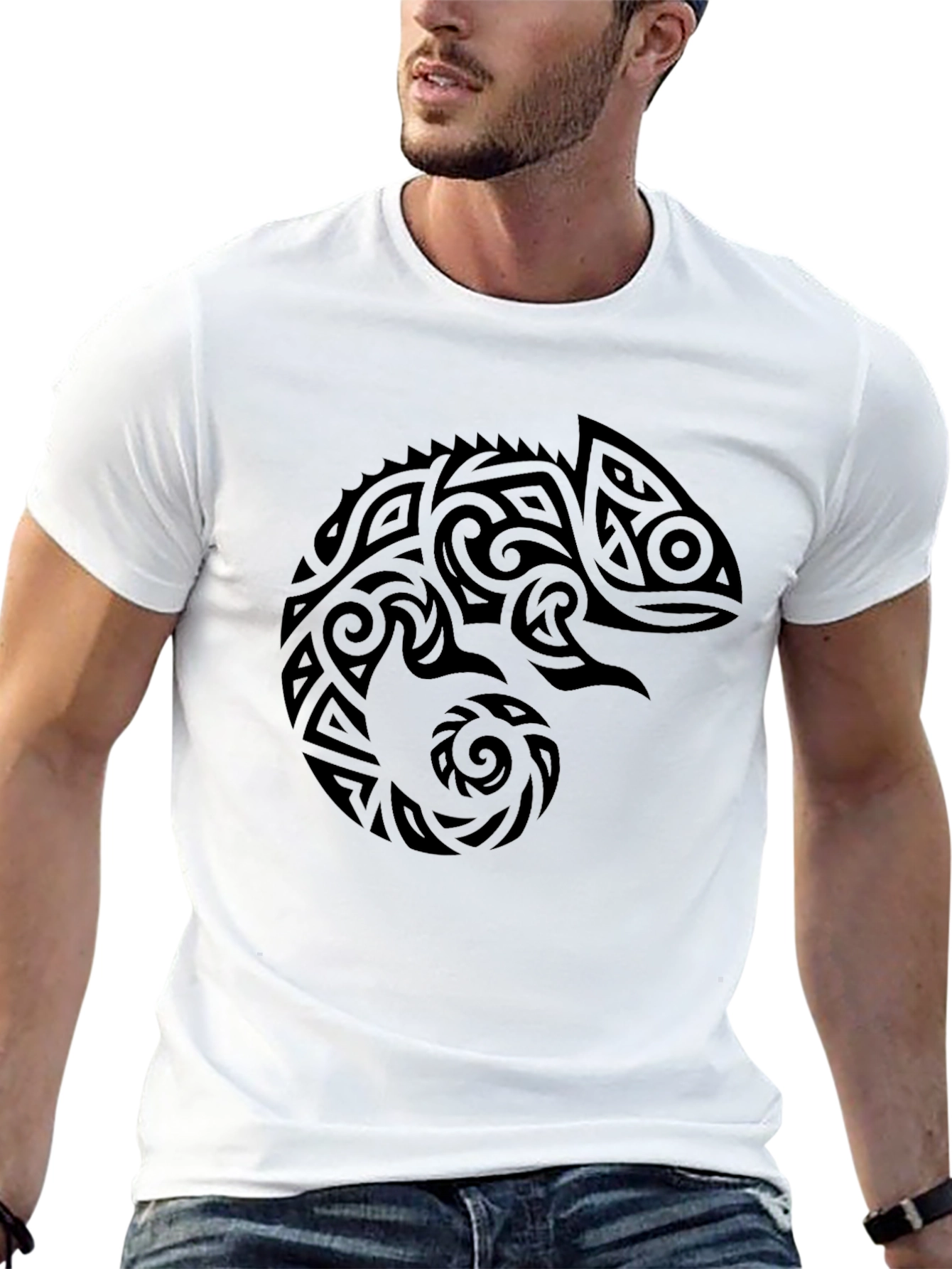 Tribal Chameleon Graphic Tee - Black