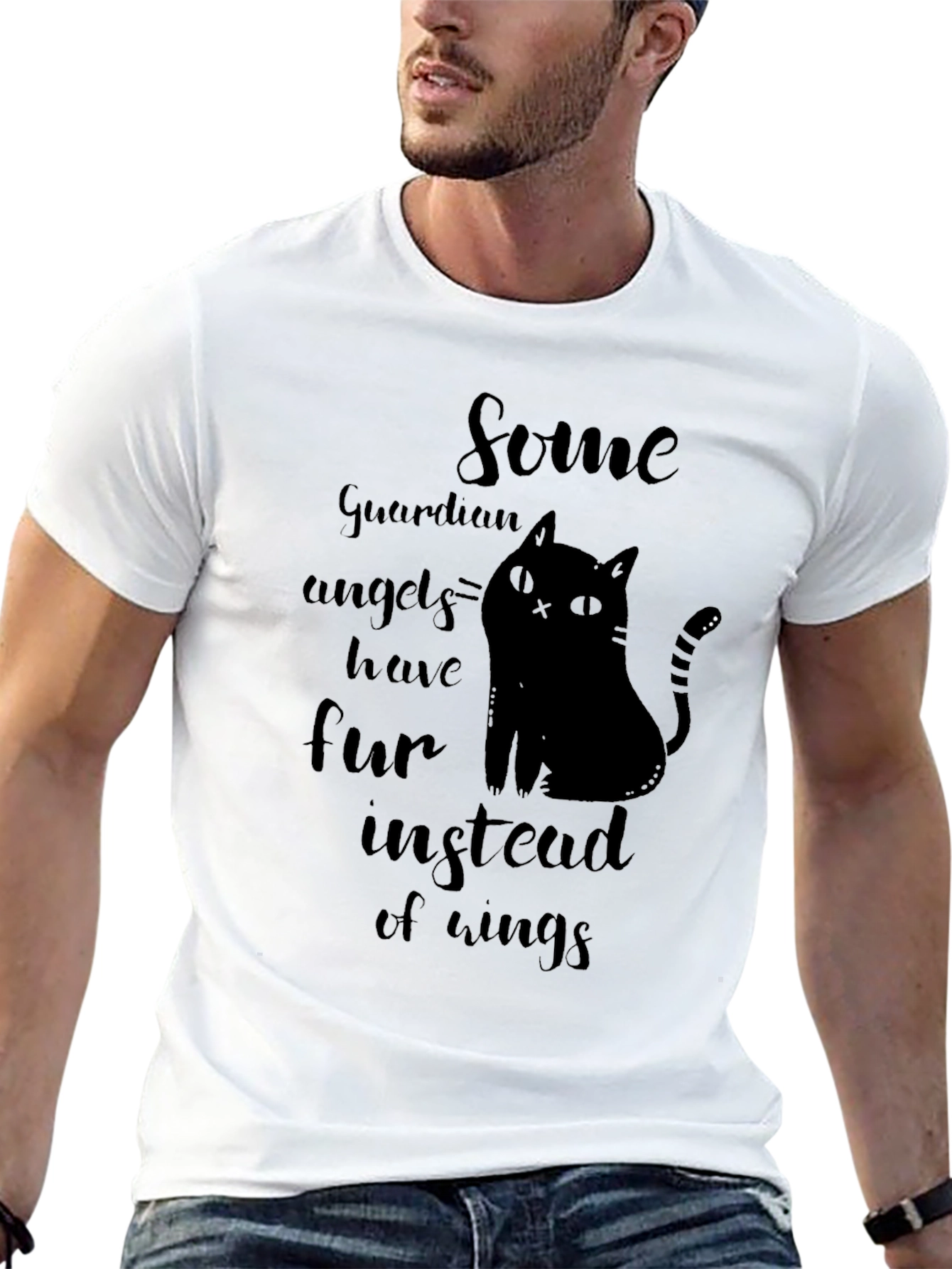 Guardian Angel Cat T-Shirt - Unisex Black Tee