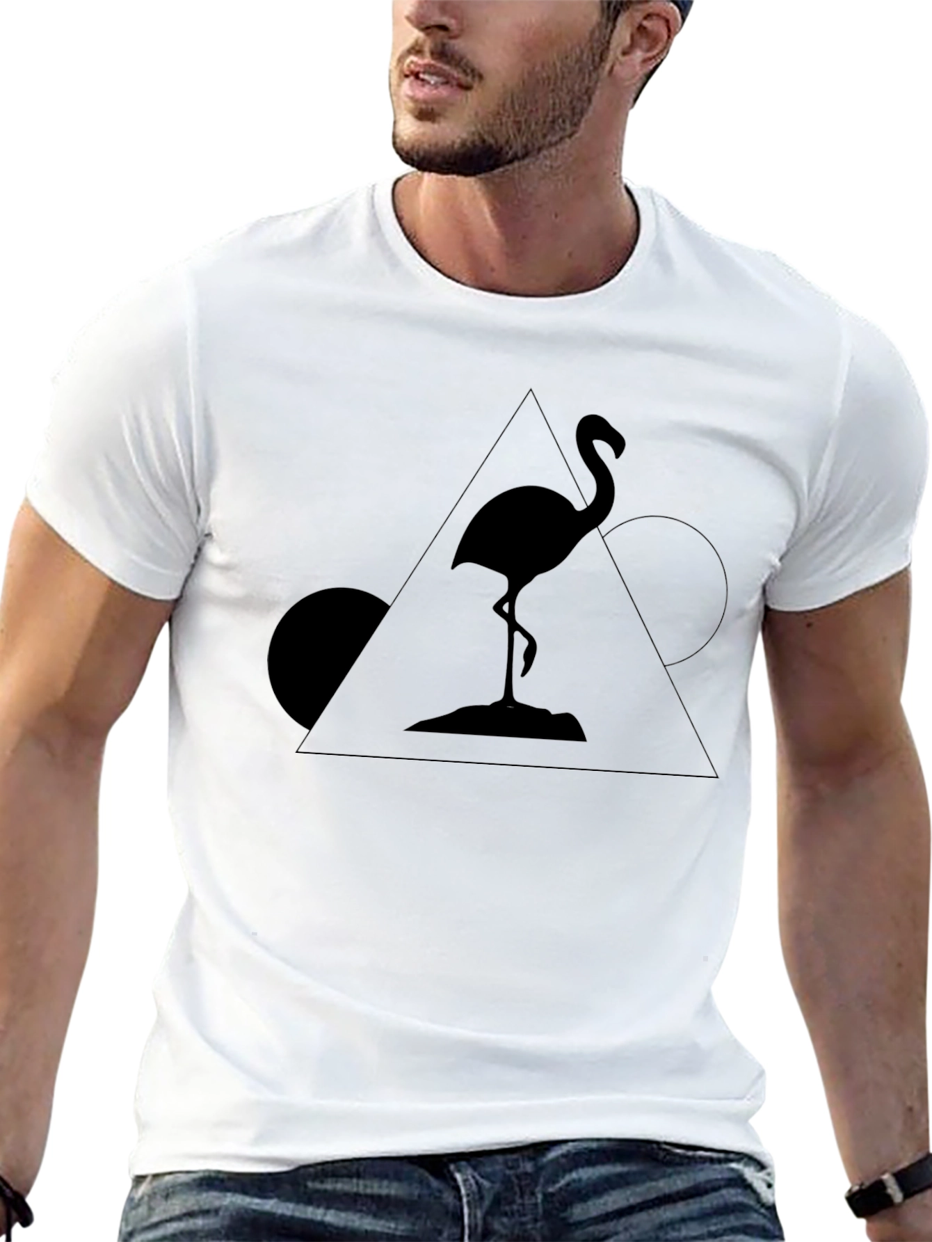 Geometric Flamingo Black T-Shirt