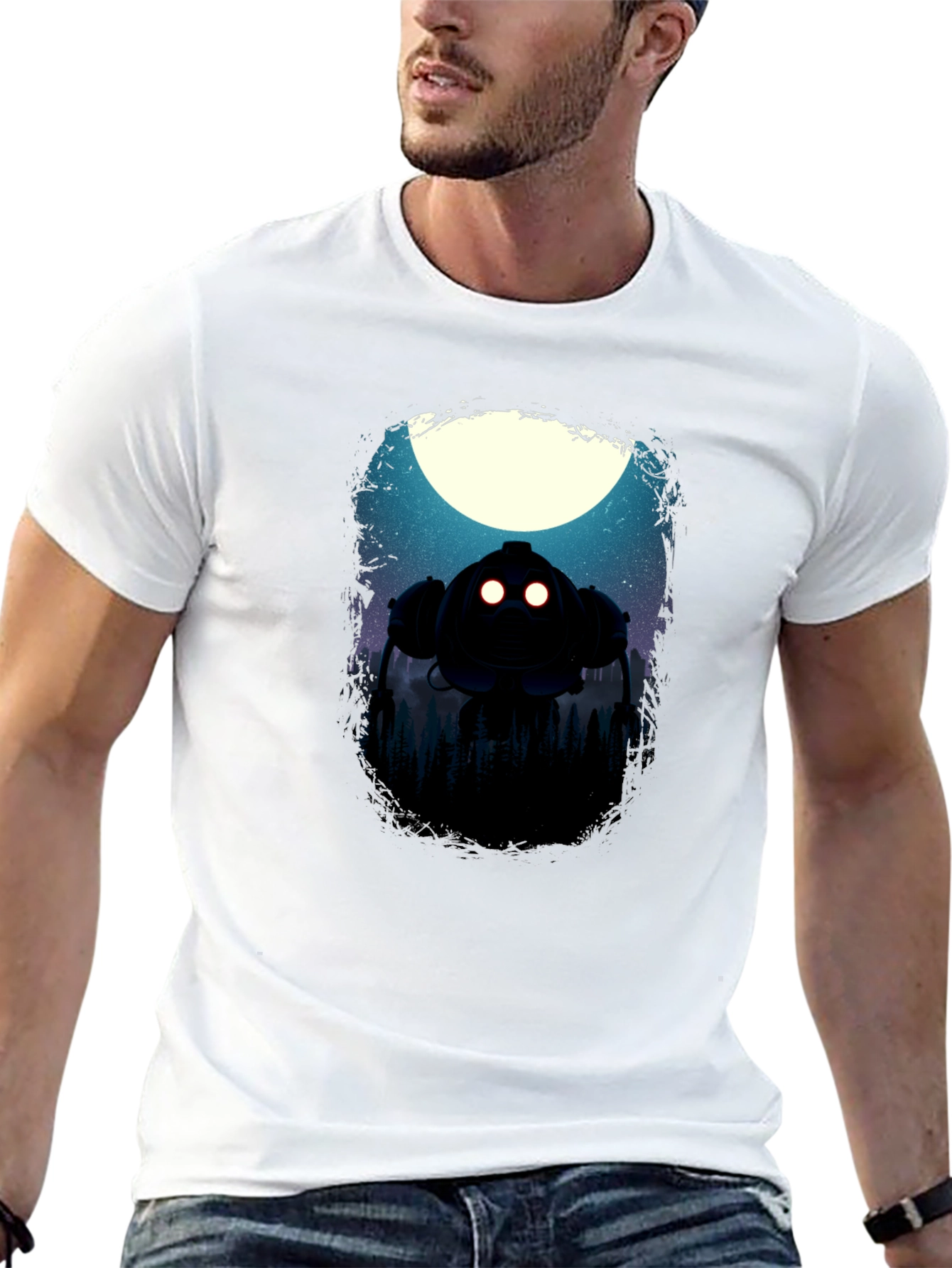 Robot Moon Mens Graphic T-Shirt