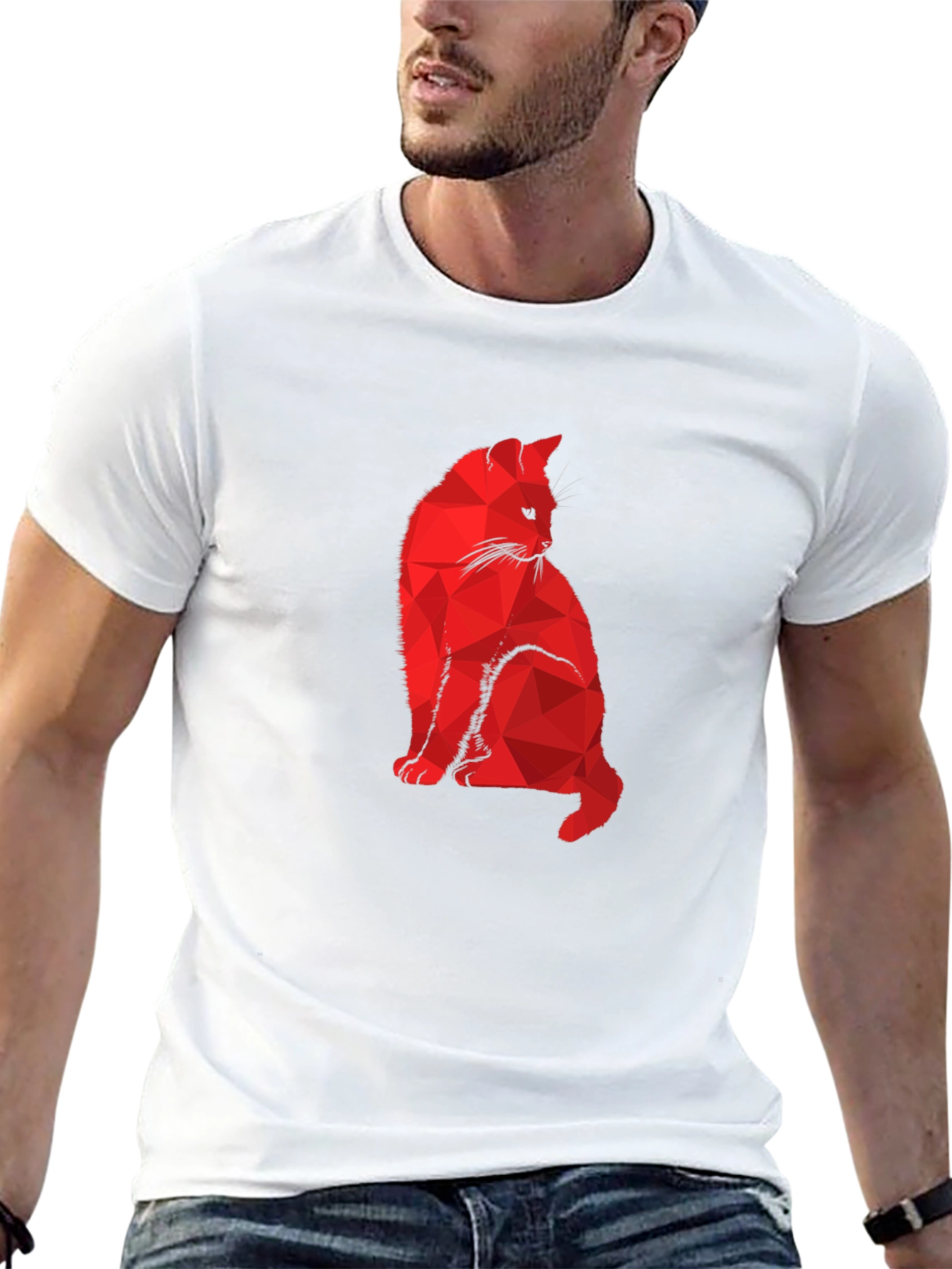 Geometric Cat Graphic Tee - Modern Minimalist