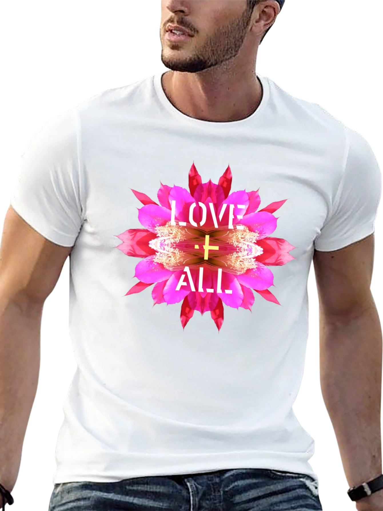 Love All Graphic Tee - Floral Cross Design