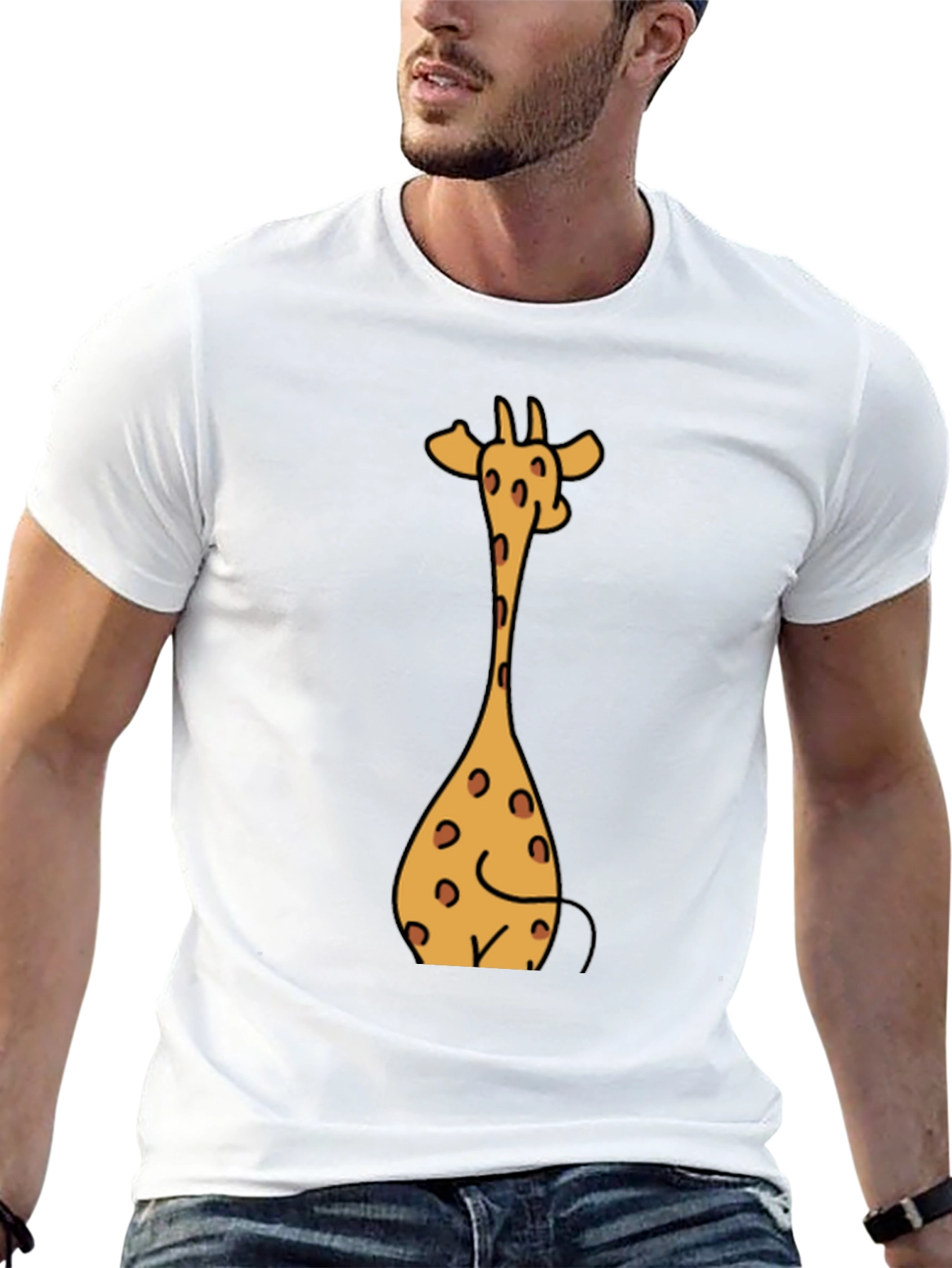 Giraffe Cartoon Graphic Tee - Casual Style