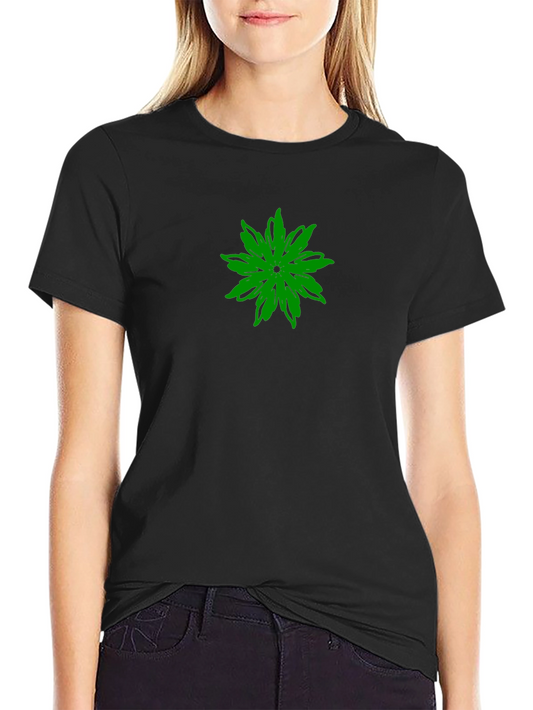 Green Flower Graphic Black T-Shirt