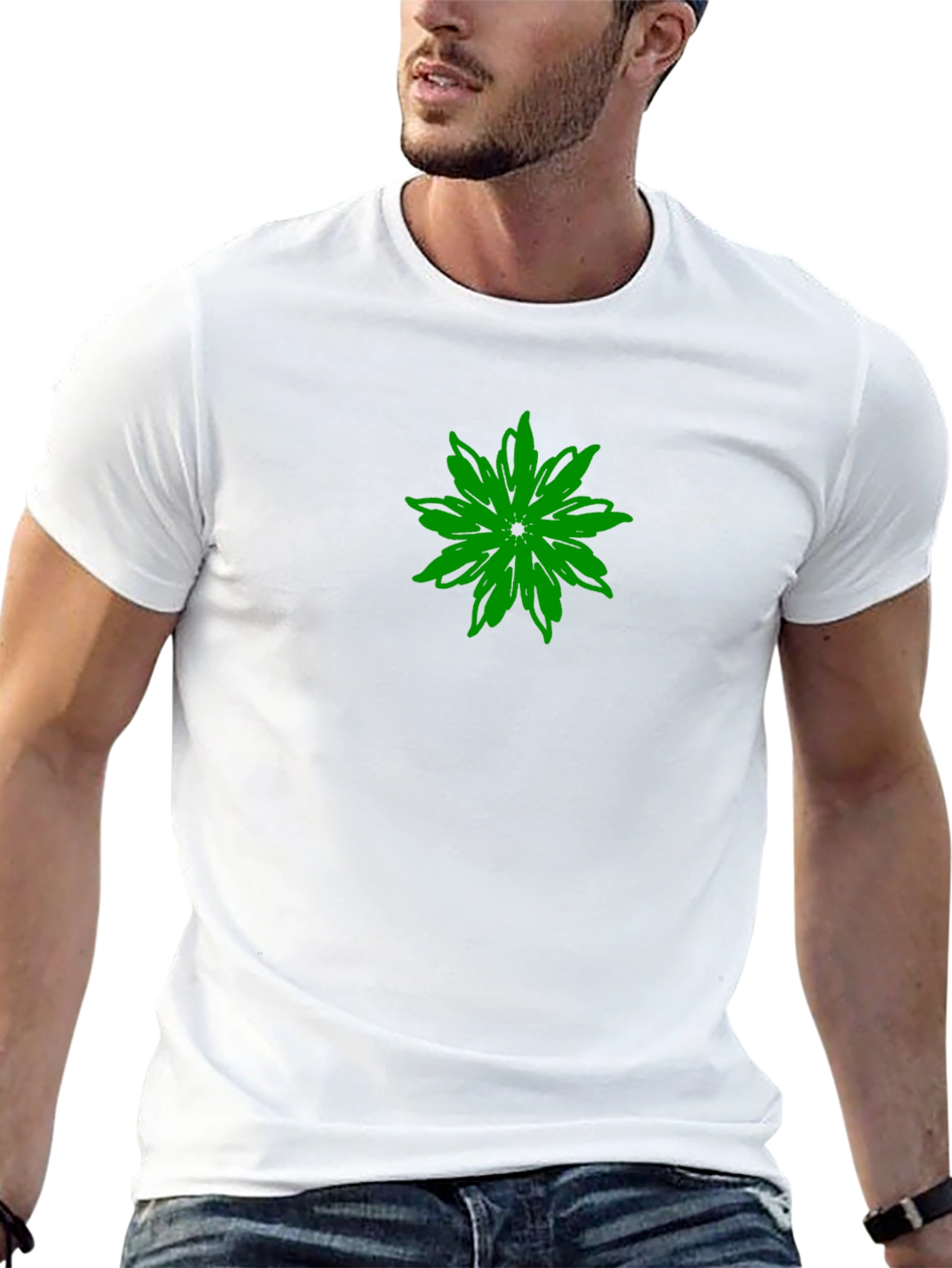 Green Flower Graphic Black T-Shirt