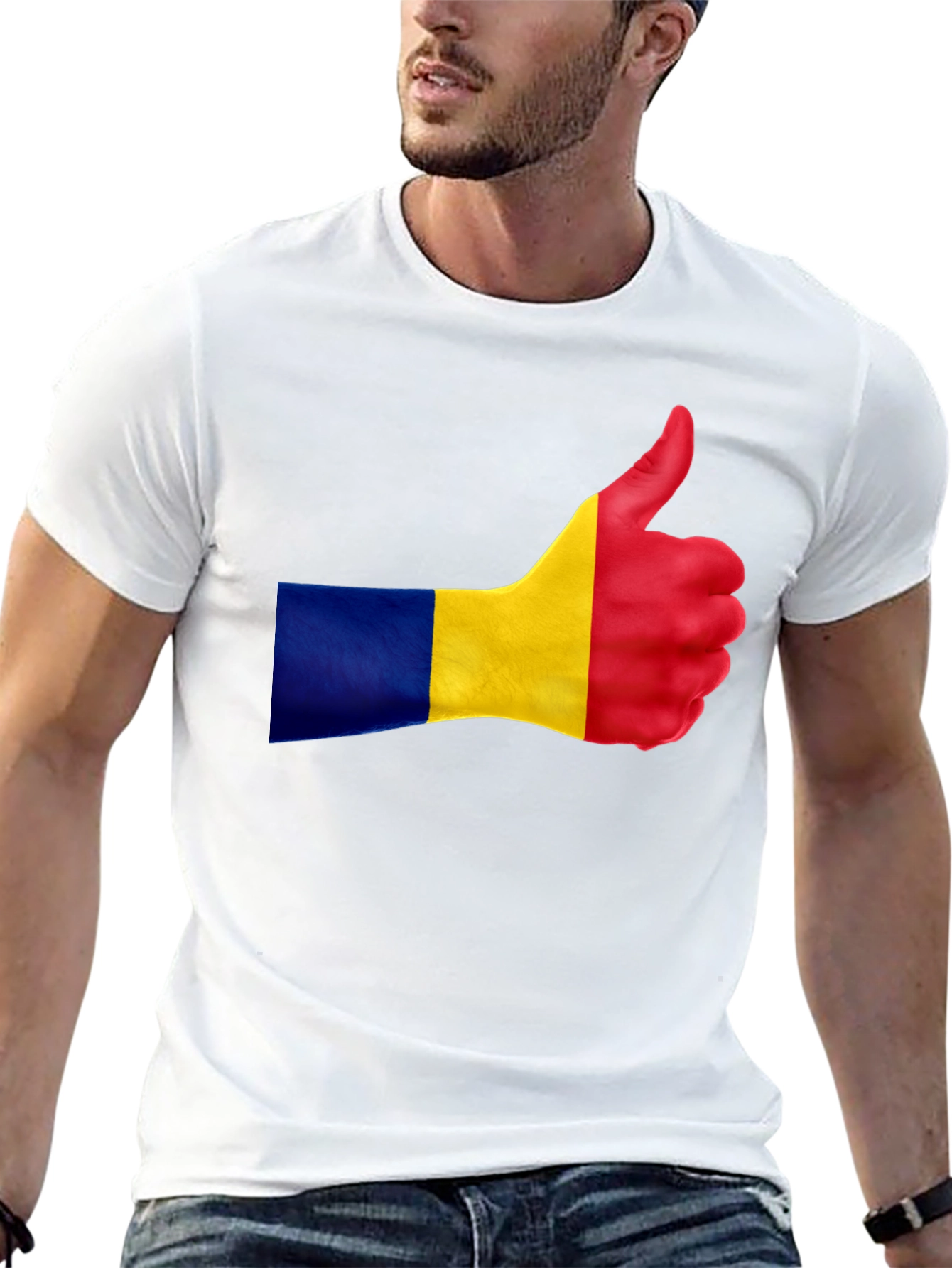 Romania Flag Thumbs Up Black T-Shirt