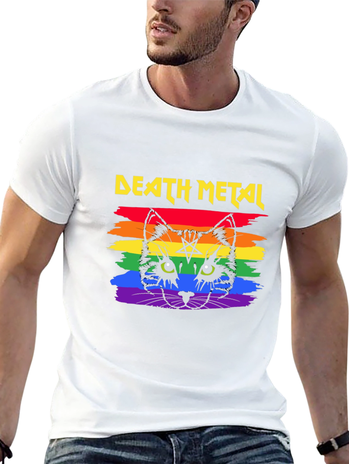 Death Metal Cat Rainbow T-Shirt