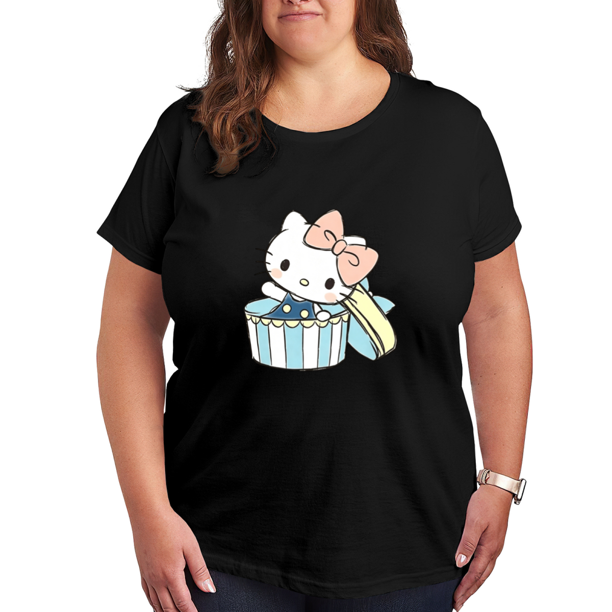 Gift?Box Hello Kitty Sweet Simple Cartoon Plus?Size Women T?Shirt
