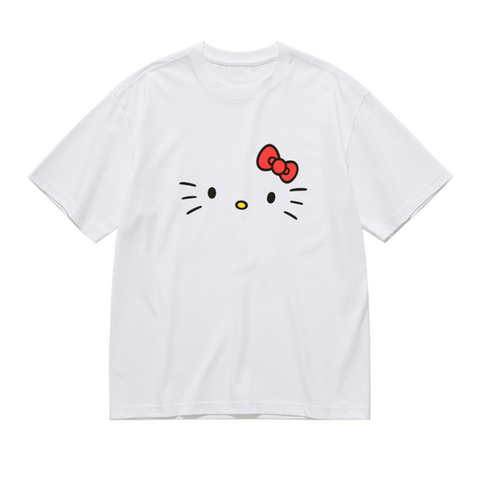 Minimalist Hello Kitty Face Red Bow Plus Size Women Casual Tee