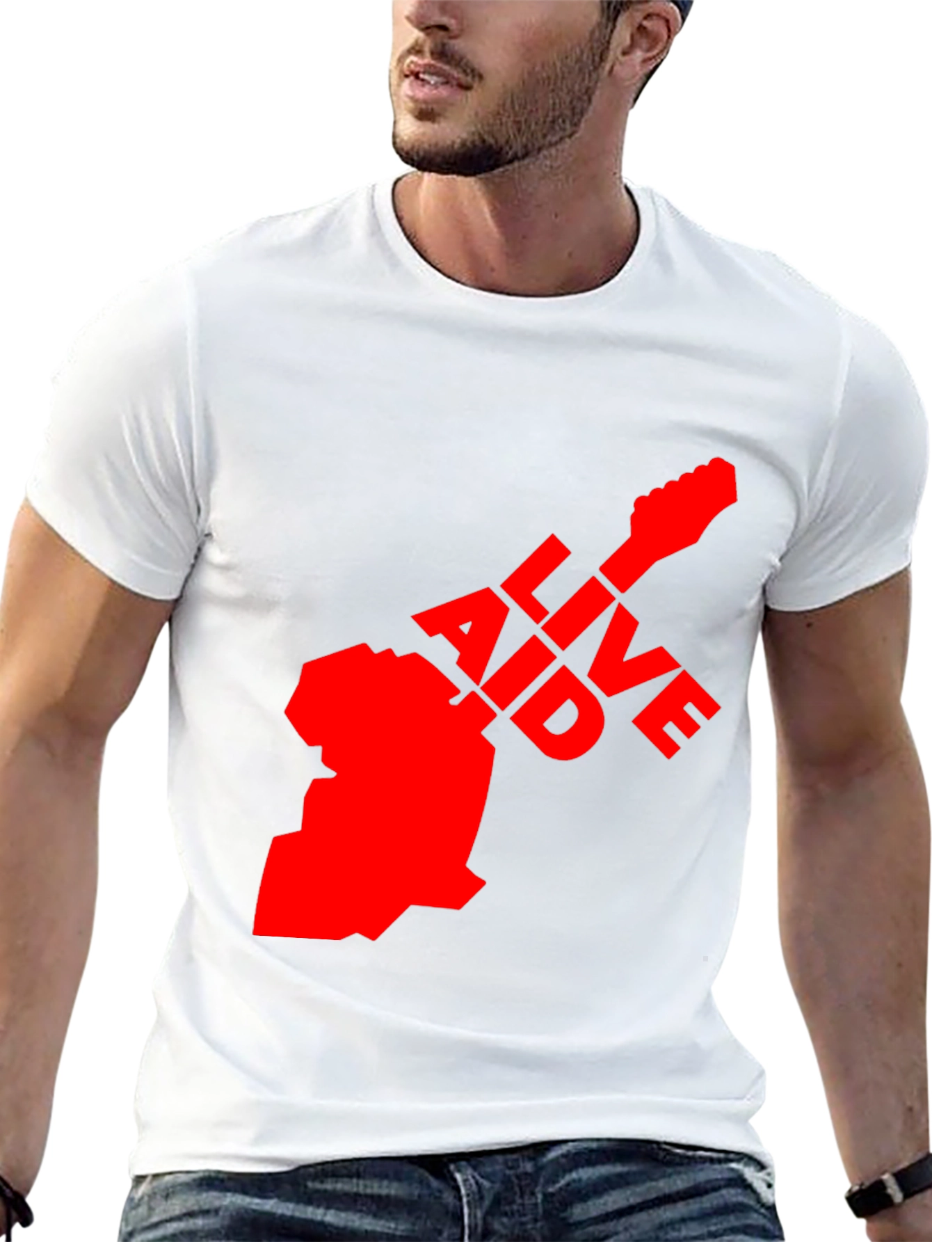 Live Aid Guitar Graphic Tee - Black Cotton