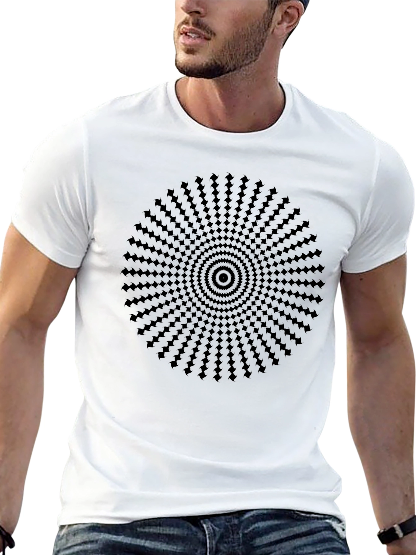 Optical Illusion T-Shirt - Black Geometric Design