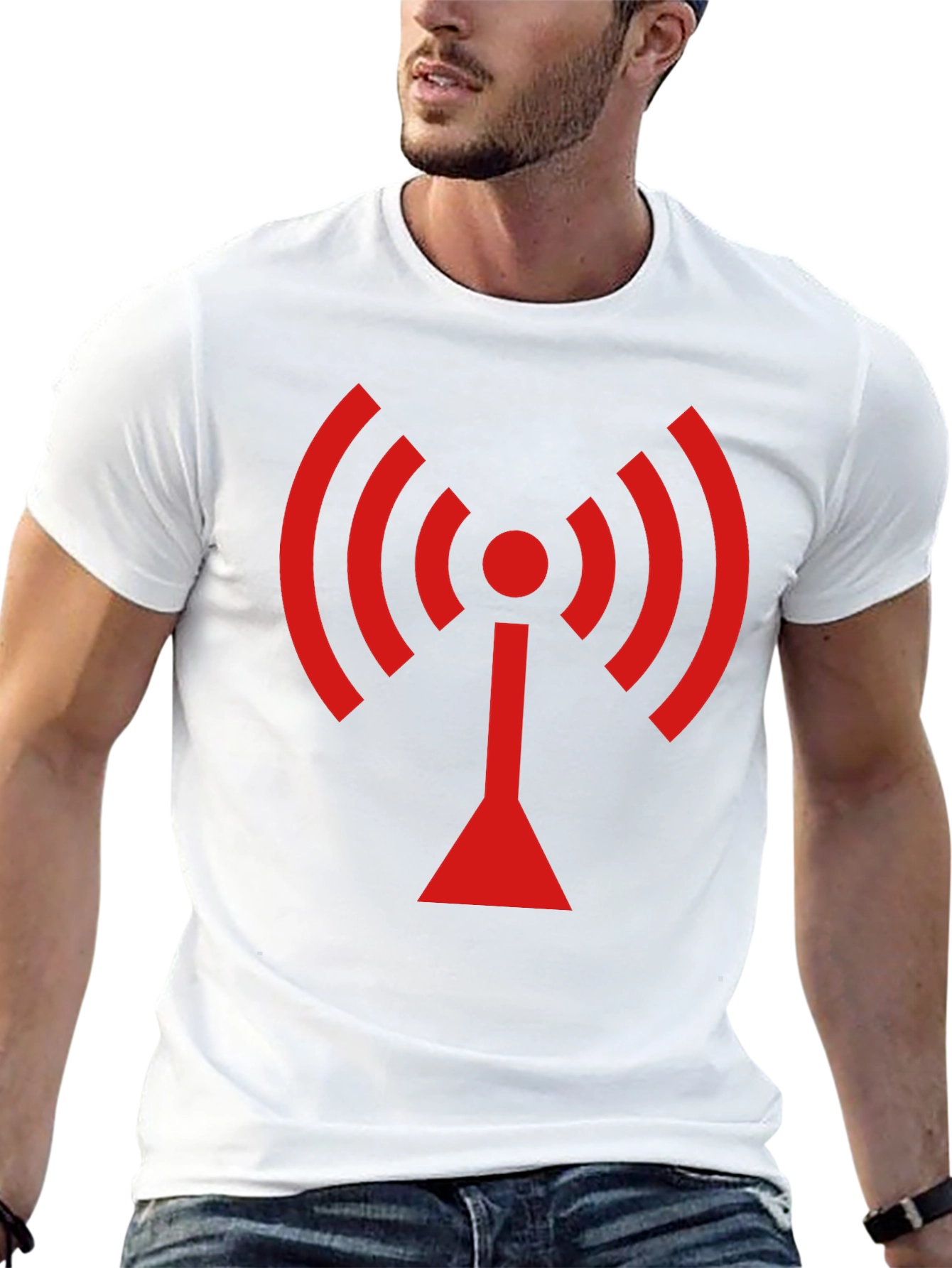 Black T-Shirt with Red WiFi Signal Design