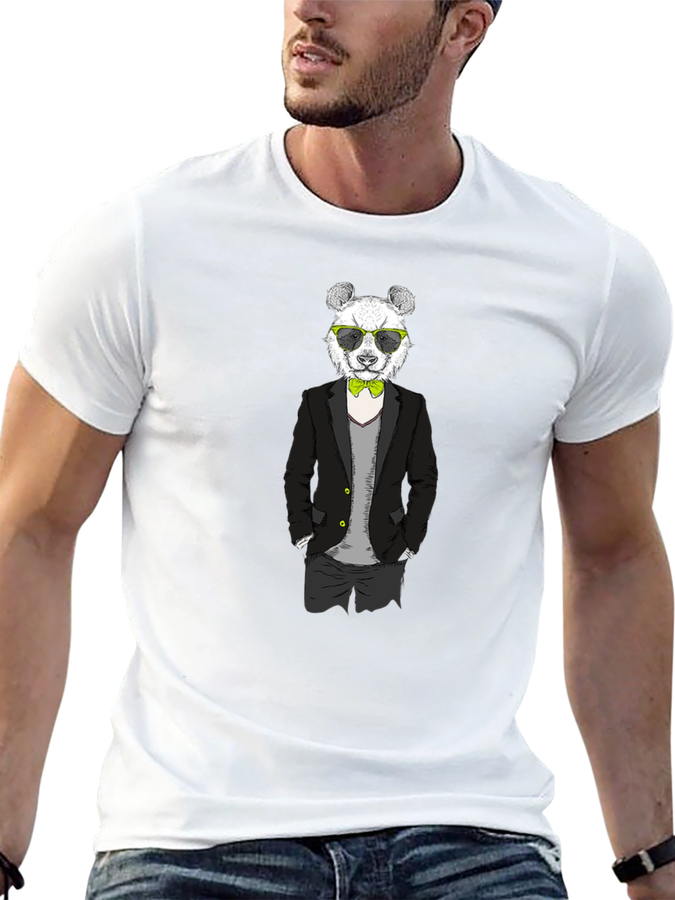 Panda in Suit Graphic Tee - Black