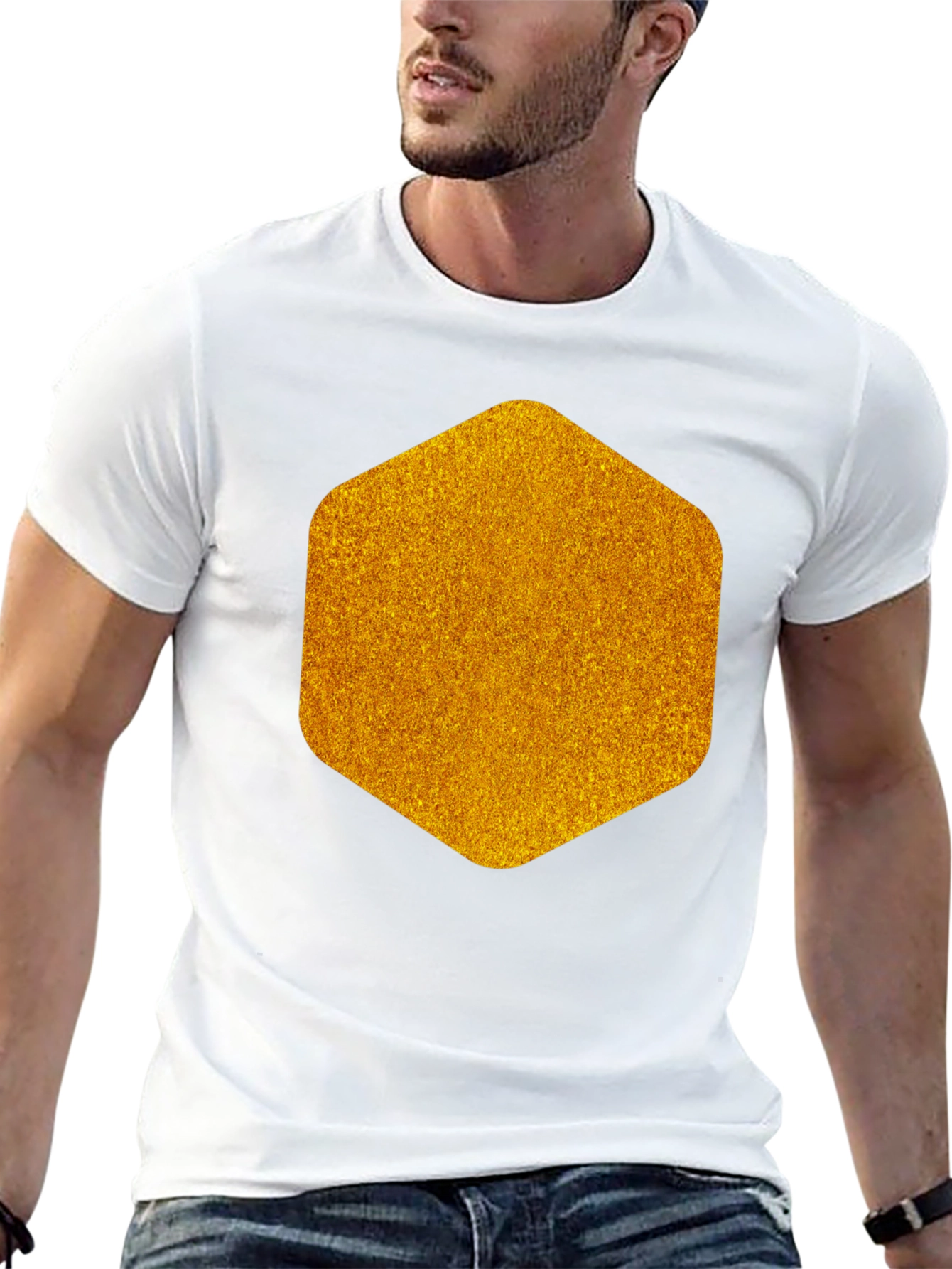 Geometric Gold Graphic Tee - Modern Mens Black T-Shirt