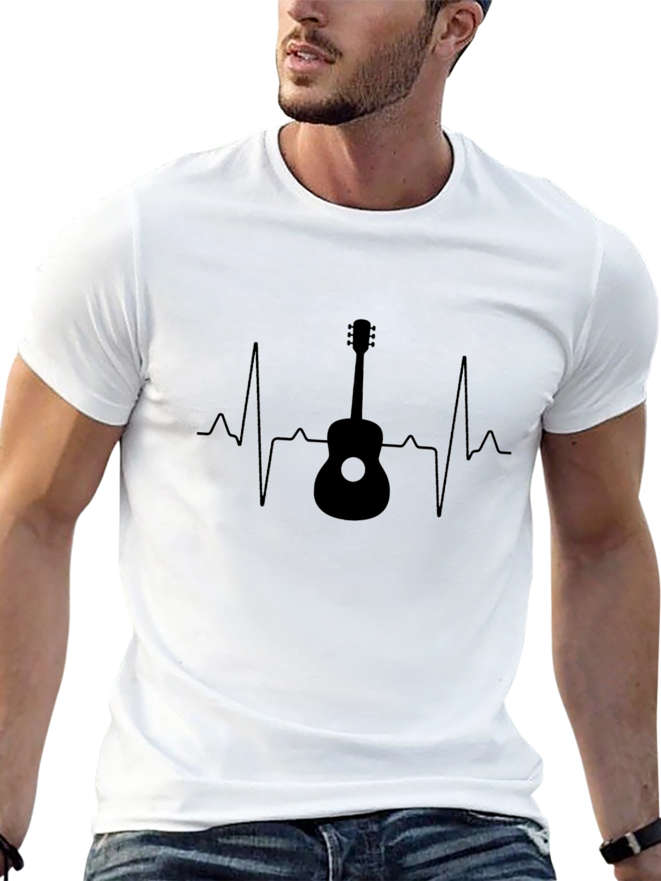 Guitar Heartbeat Graphic Tee - Black