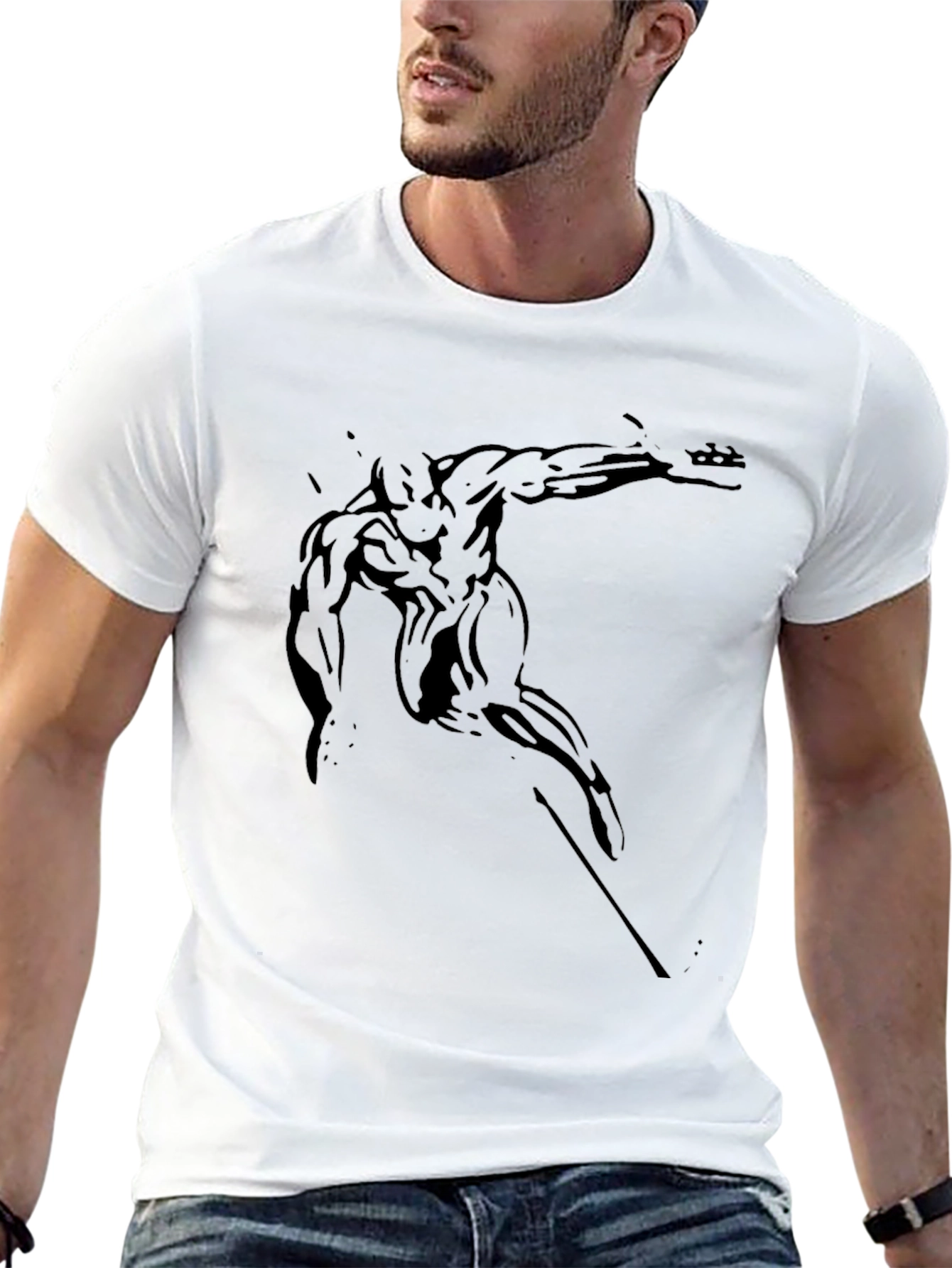 Mens Black Graphic Tee - Muscular Figure Print