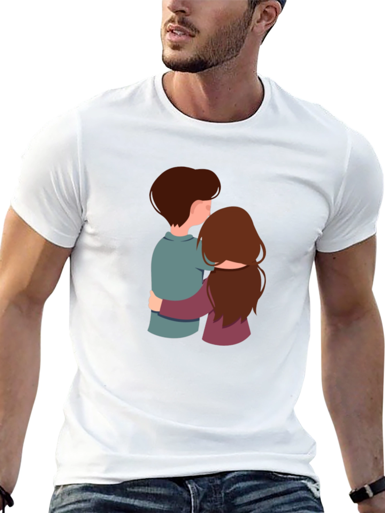Couple Hugging Graphic Black Tee Shirt