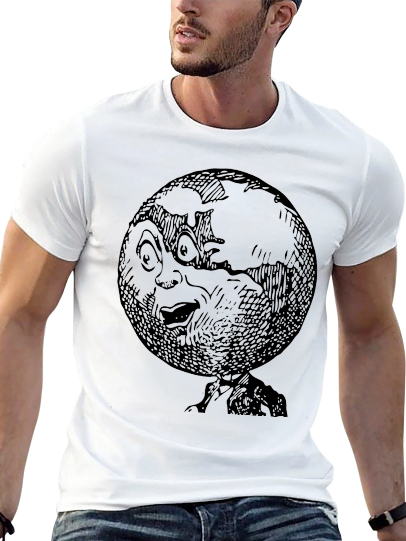 Earth Head Graphic Tee - Unique Black T-Shirt