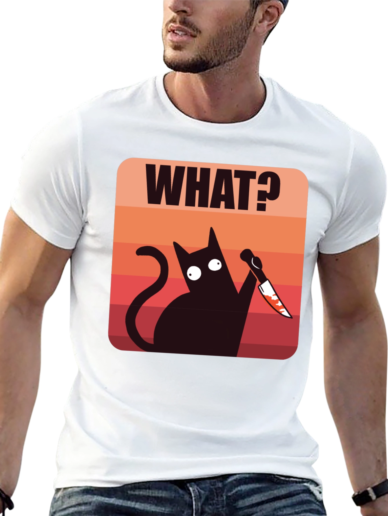 Funny Cat With Knife Mens T-Shirt