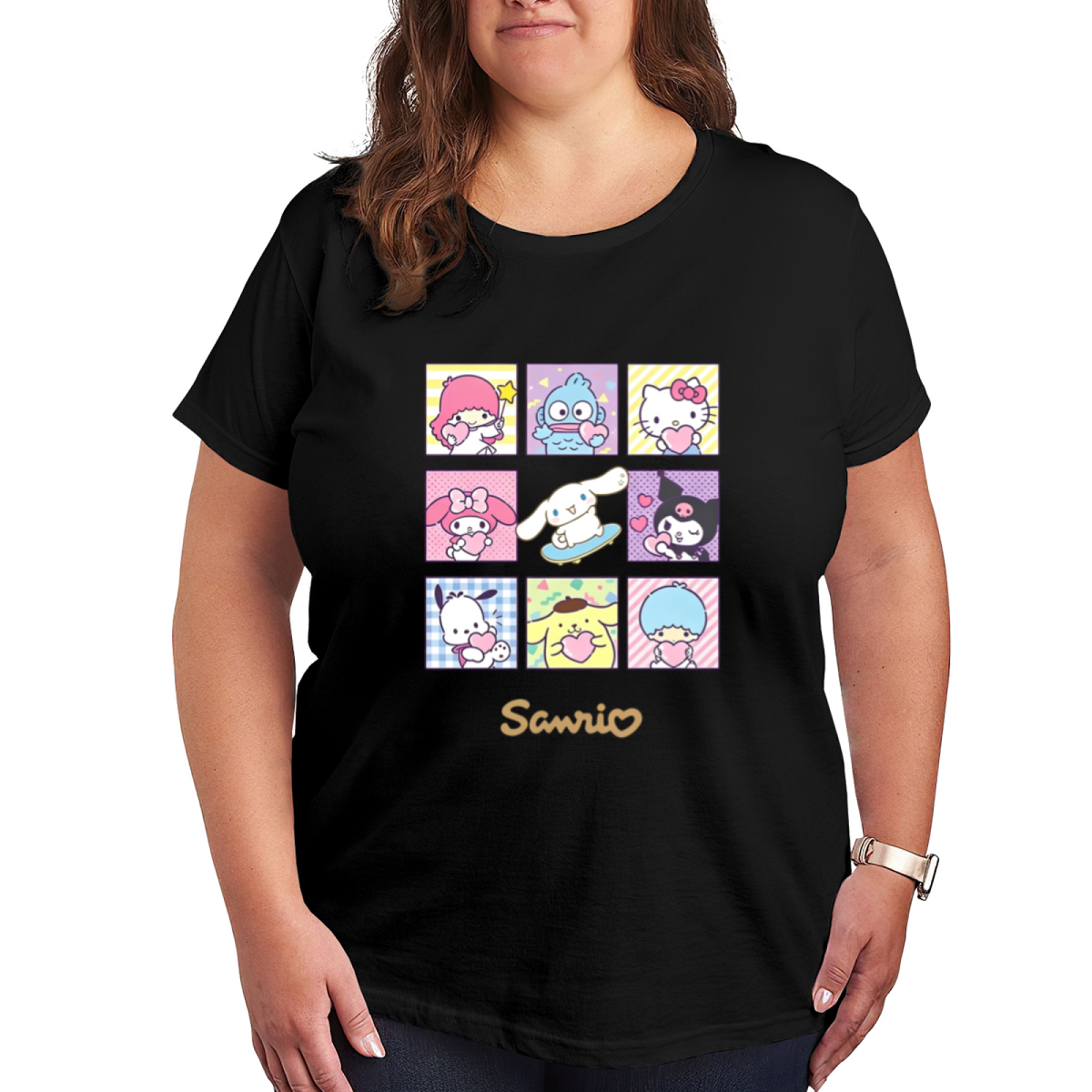 Sanrio All?Star Character Grid Art Plus Size Women Graphic Tee