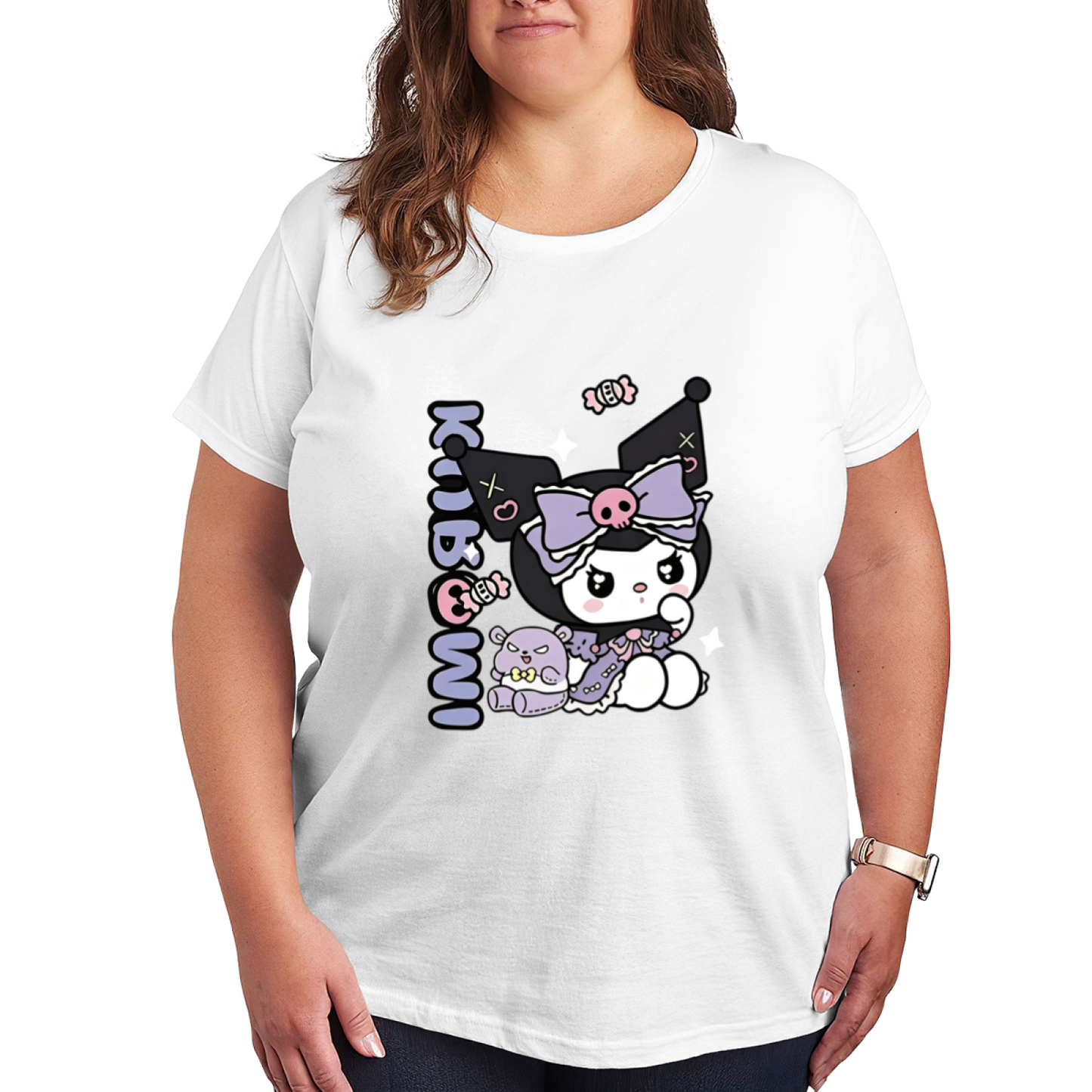Lolita?Style Sweet Kuromi Dark Cute Plus?Size Black Women Tee