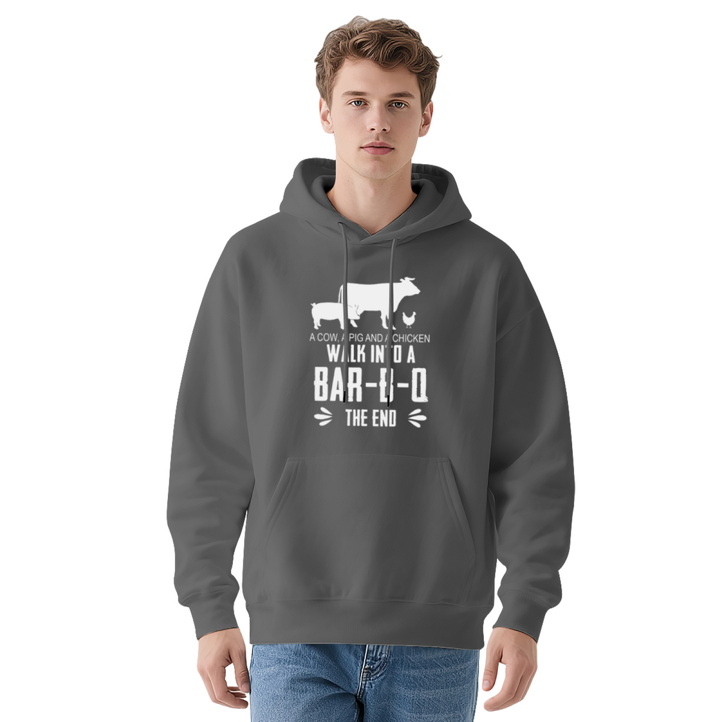 BBQ Farm Animal Joke Navy Hoodie, Unisex Leisure Soft All-Day Pullover